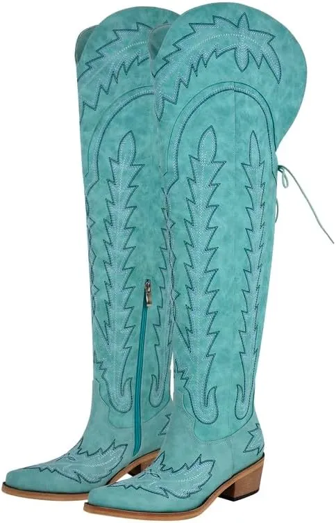 MissHeel Over the Knee Cowboy Boots for Women Adjustable Thigh High Cowgirl Boots