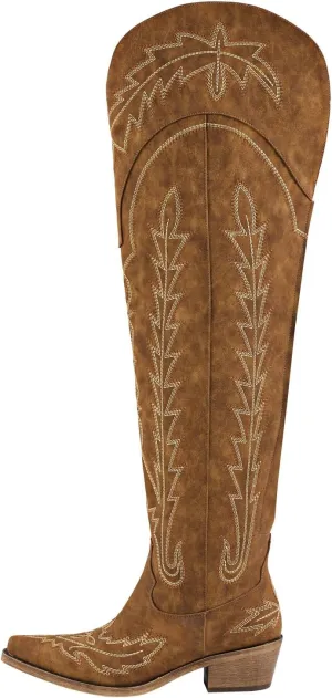 MissHeel Over the Knee Cowboy Boots for Women Adjustable Thigh High Cowgirl Boots