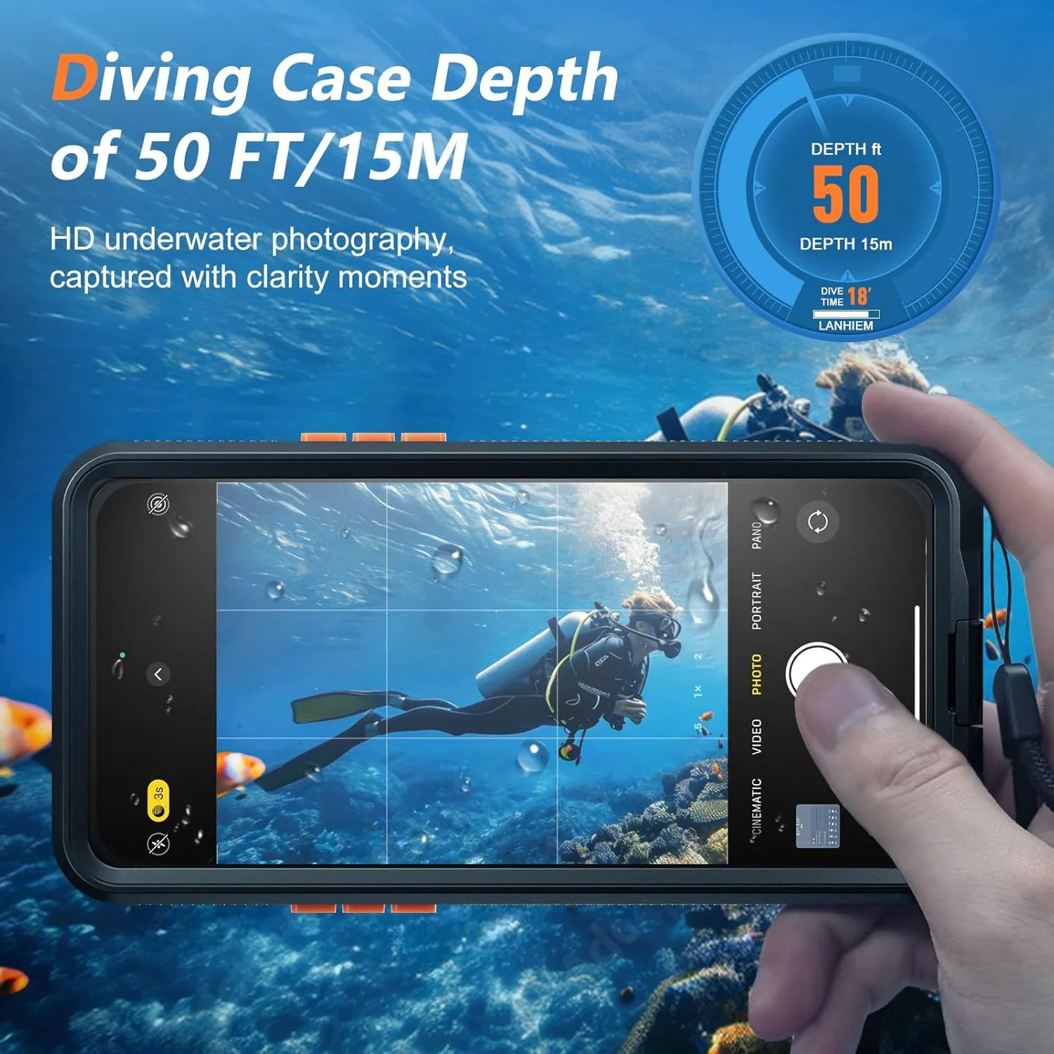 Mitywah Waterproof Case for iPhone, Underwater Snorkeling Diving Phone Case for iPhone 15 14 13 12 /15Pro 14Pro 13Pro 12Pro, HD Underwater Photography Snorkeling Case Travel Essentials Black