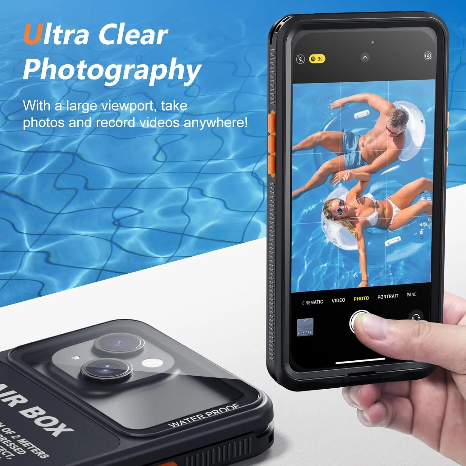 Mitywah Waterproof Case for iPhone, Underwater Snorkeling Diving Phone Case for iPhone 15 14 13 12 /15Pro 14Pro 13Pro 12Pro, HD Underwater Photography Snorkeling Case Travel Essentials Black