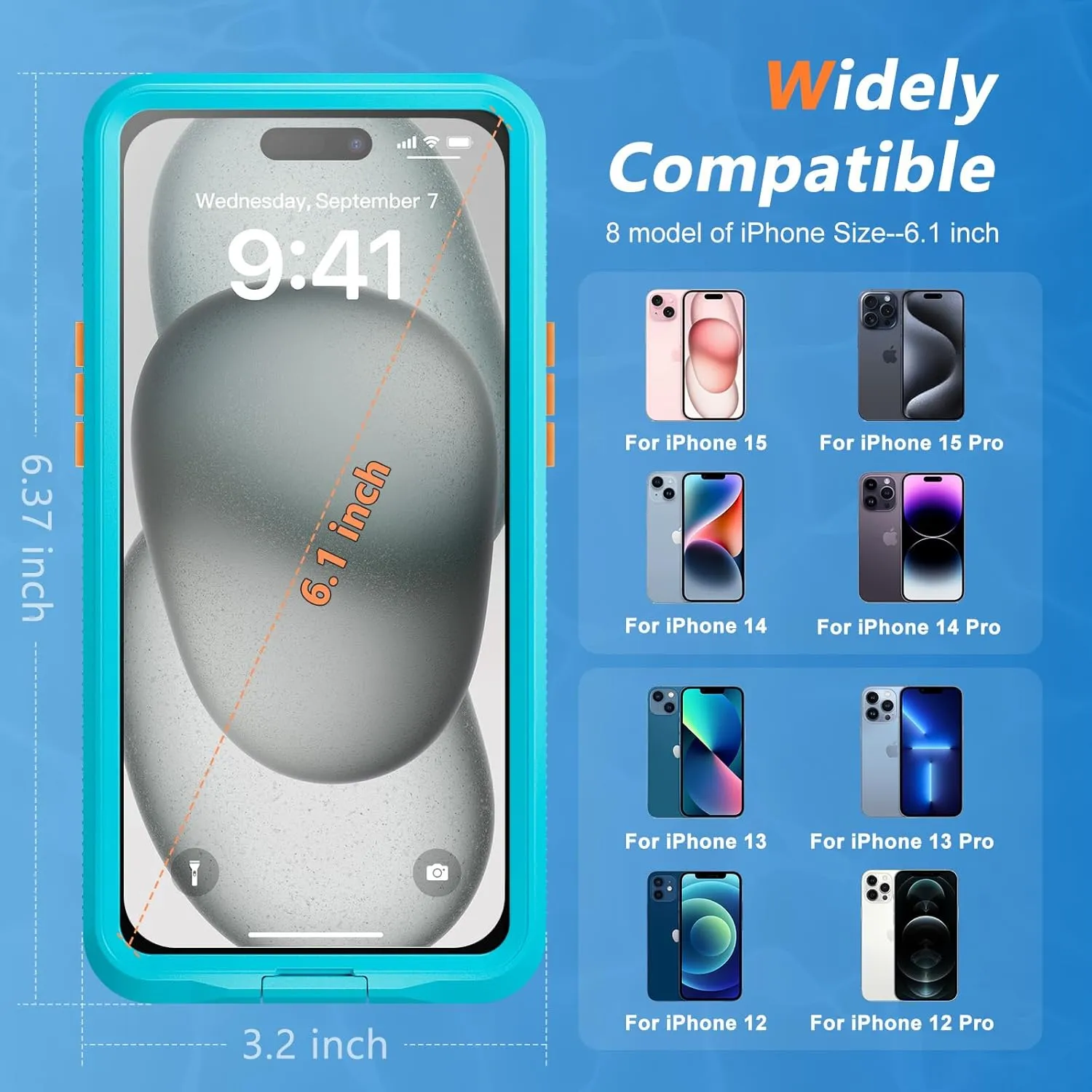 Mitywah Waterproof Case for iPhone, Underwater Snorkeling Diving Phone Case for iPhone 15 14 13 12 /15Pro 14Pro 13Pro 12Pro, HD Underwater Photography Snorkeling Case Travel Essentials Blue Green