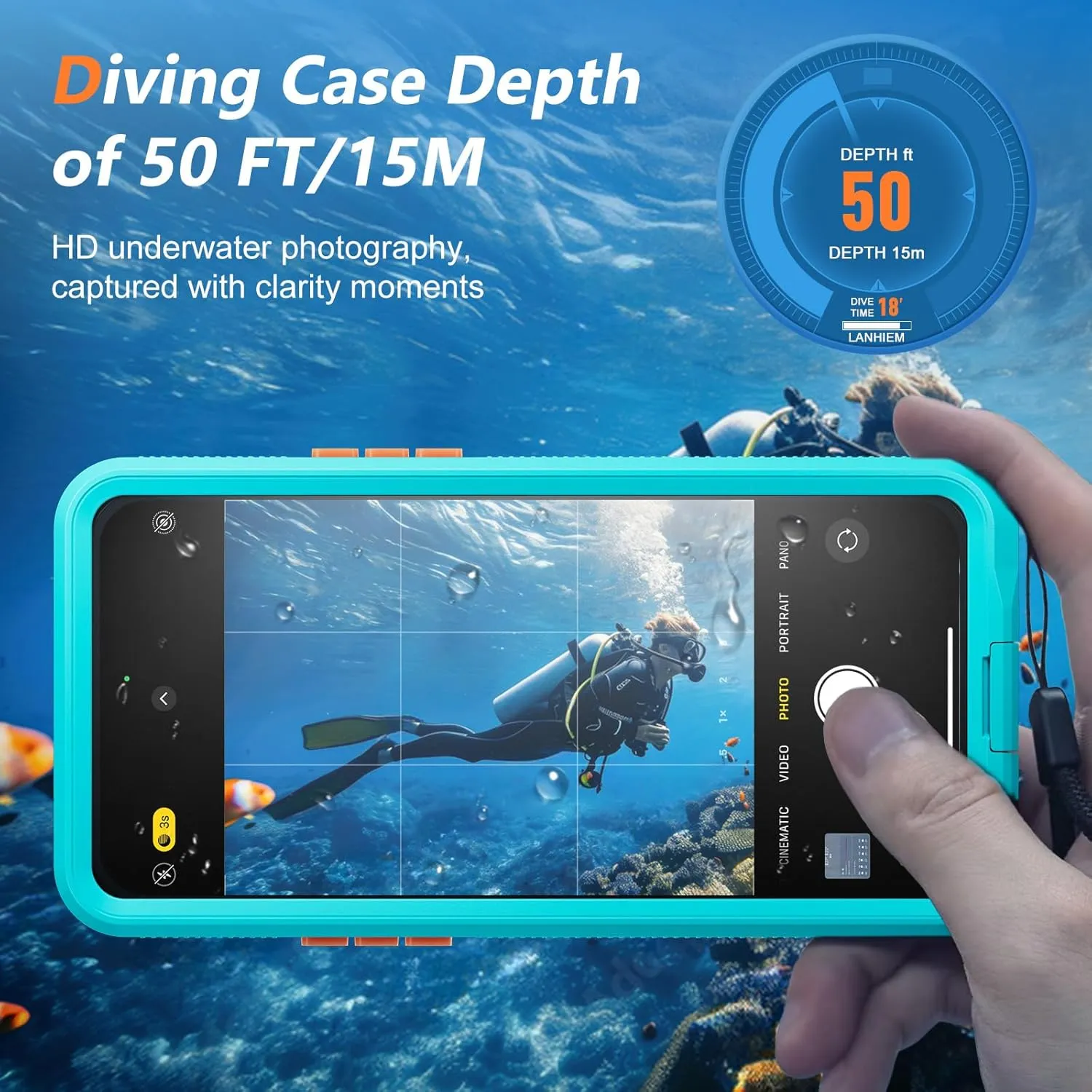Mitywah Waterproof Case for iPhone, Underwater Snorkeling Diving Phone Case for iPhone 15 14 13 12 /15Pro 14Pro 13Pro 12Pro, HD Underwater Photography Snorkeling Case Travel Essentials Blue Green