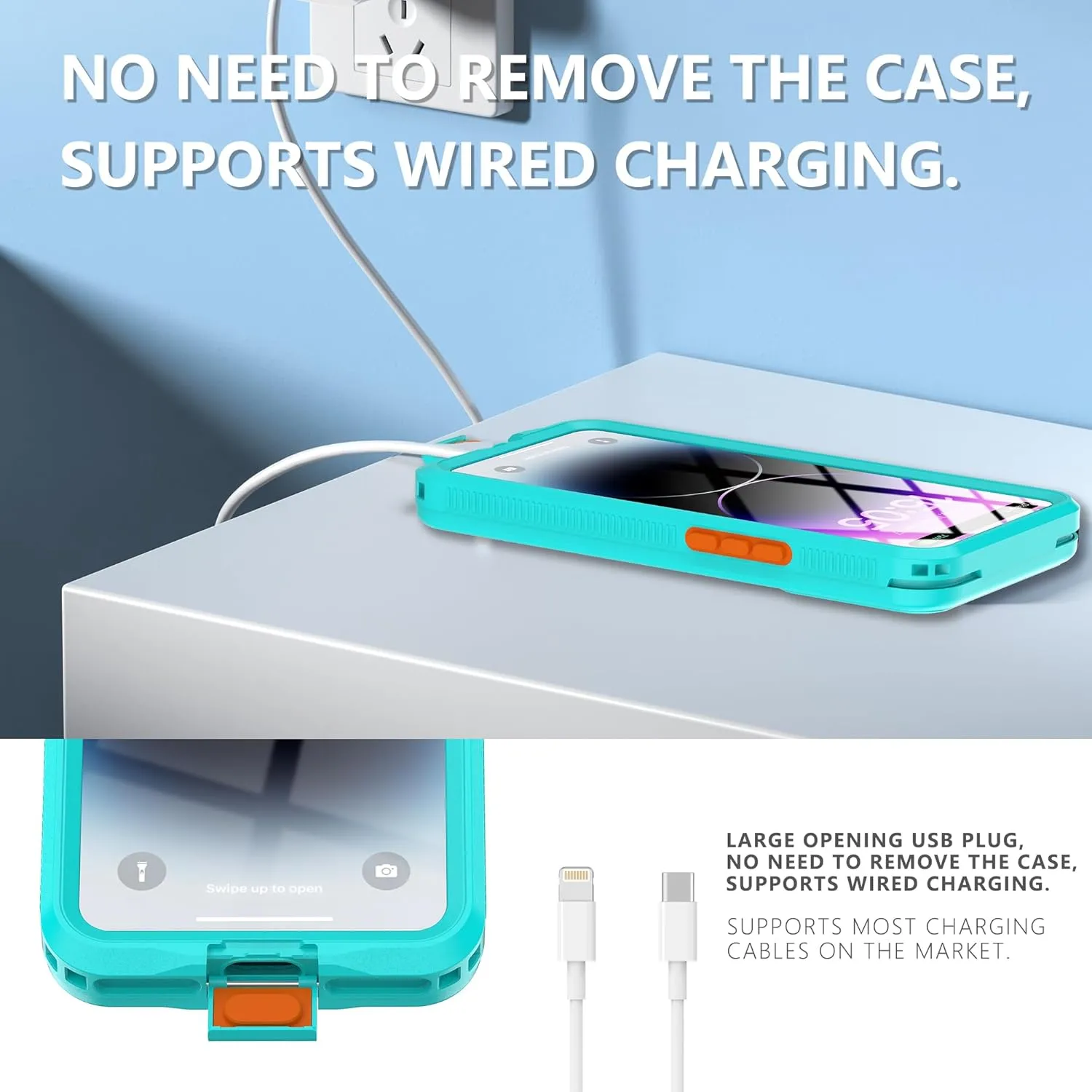 Mitywah Waterproof Case for iPhone, Underwater Snorkeling Diving Phone Case for iPhone 15 14 13 12 /15Pro 14Pro 13Pro 12Pro, HD Underwater Photography Snorkeling Case Travel Essentials Blue Green
