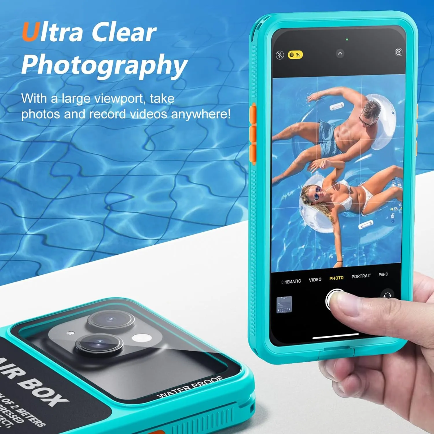 Mitywah Waterproof Case for iPhone, Underwater Snorkeling Diving Phone Case for iPhone 15 14 13 12 /15Pro 14Pro 13Pro 12Pro, HD Underwater Photography Snorkeling Case Travel Essentials Blue Green