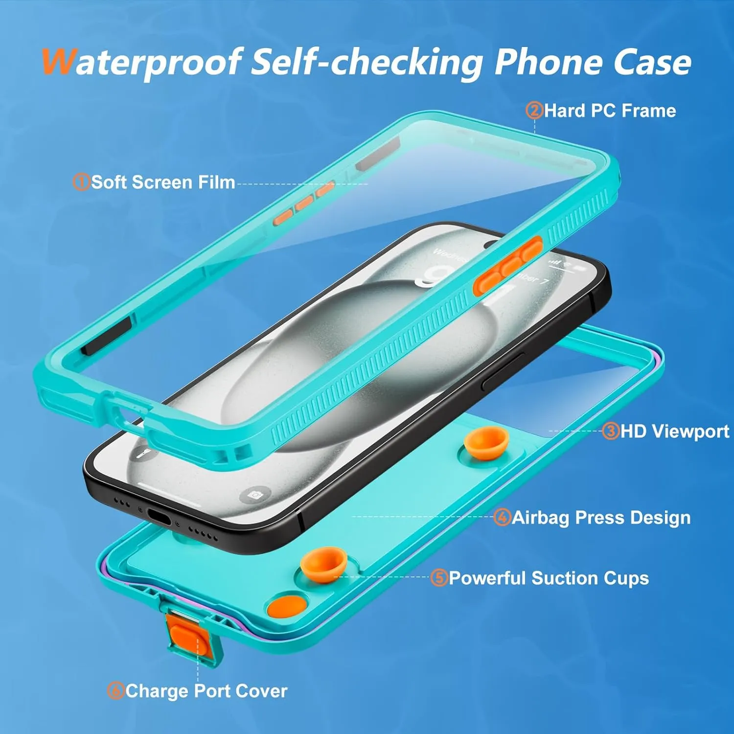 Mitywah Waterproof Case for iPhone, Underwater Snorkeling Diving Phone Case for iPhone 15 14 13 12 /15Pro 14Pro 13Pro 12Pro, HD Underwater Photography Snorkeling Case Travel Essentials Blue Green