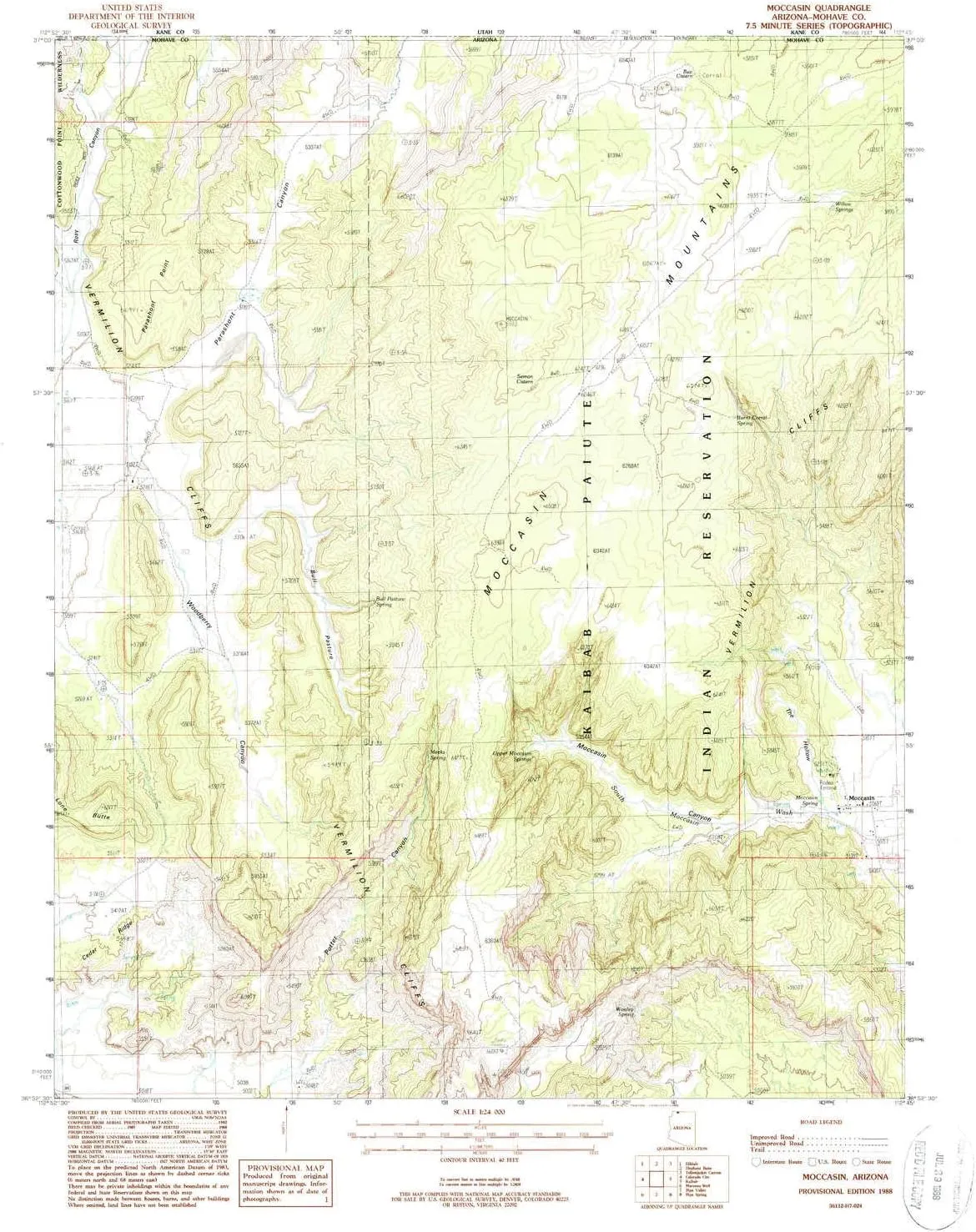 Moccasin AZ topo map, 1:24000 Scale, 7.5 X 7.5 Minute, Historical, 1988, Updated 1988, 26.9 x 22 in