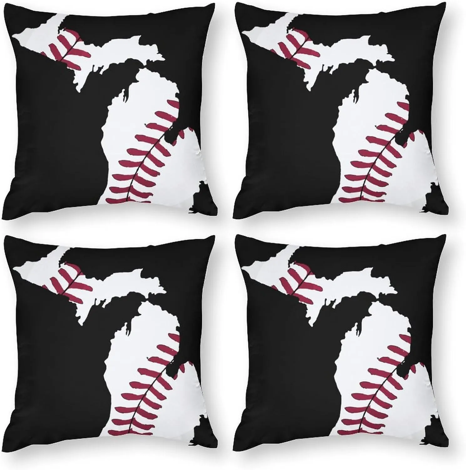 Mochigan Map Baseball Throw Pillow Covers Set of 4 Cushion Case Decorative Square Pillowcase for Couch Living Room Sofa Car