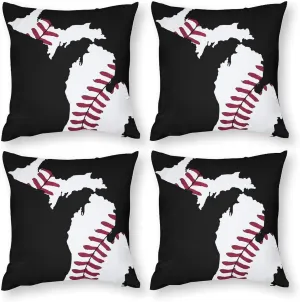 Mochigan Map Baseball Throw Pillow Covers Set of 4 Cushion Case Decorative Square Pillowcase for Couch Living Room Sofa Car