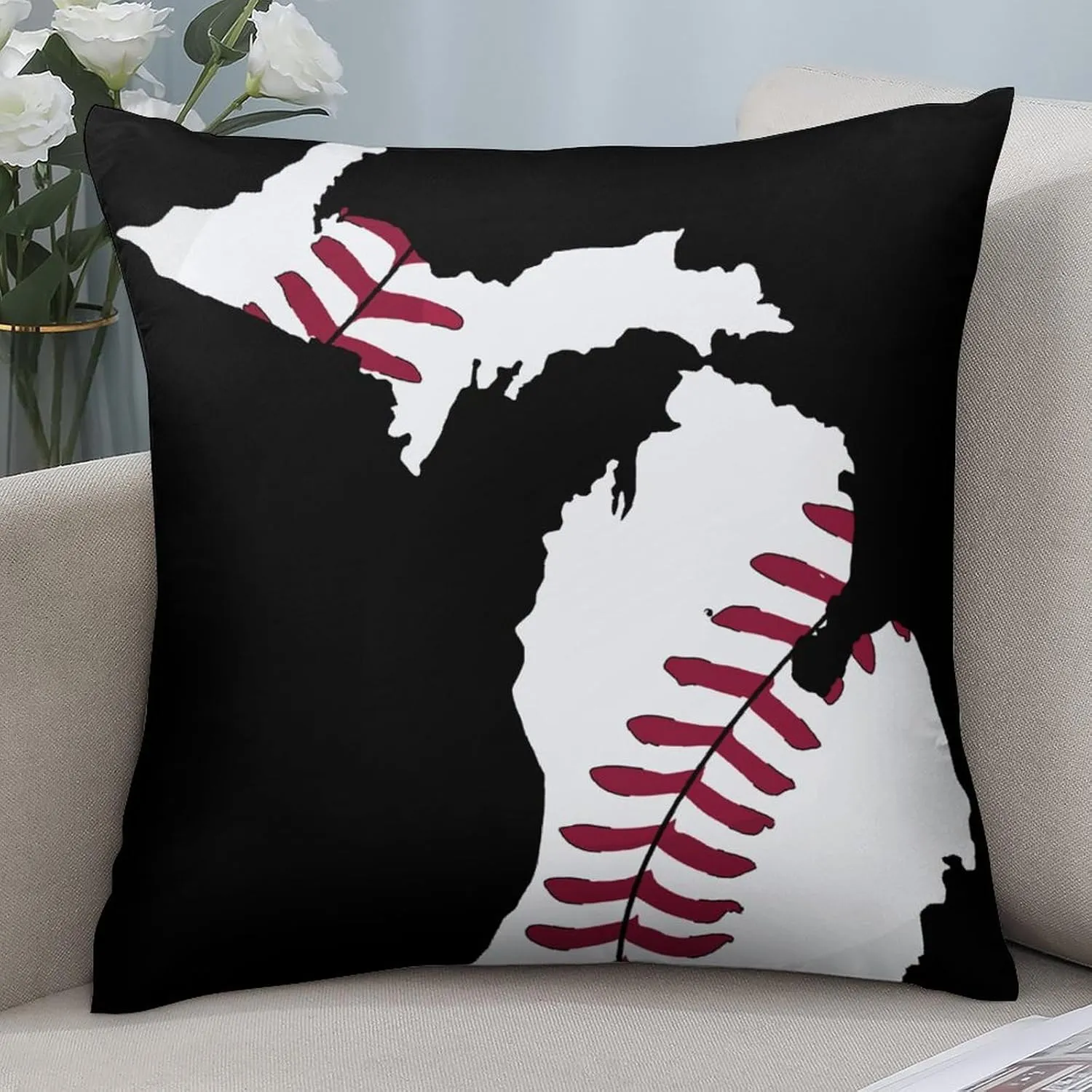 Mochigan Map Baseball Throw Pillow Covers Set of 4 Cushion Case Decorative Square Pillowcase for Couch Living Room Sofa Car