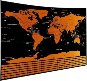 MOJCO MP-1 Scratch Off Map of The World Travel Poster W/Country Flags & US States Outlined Shiny Glossy Finish (Large Full Size)