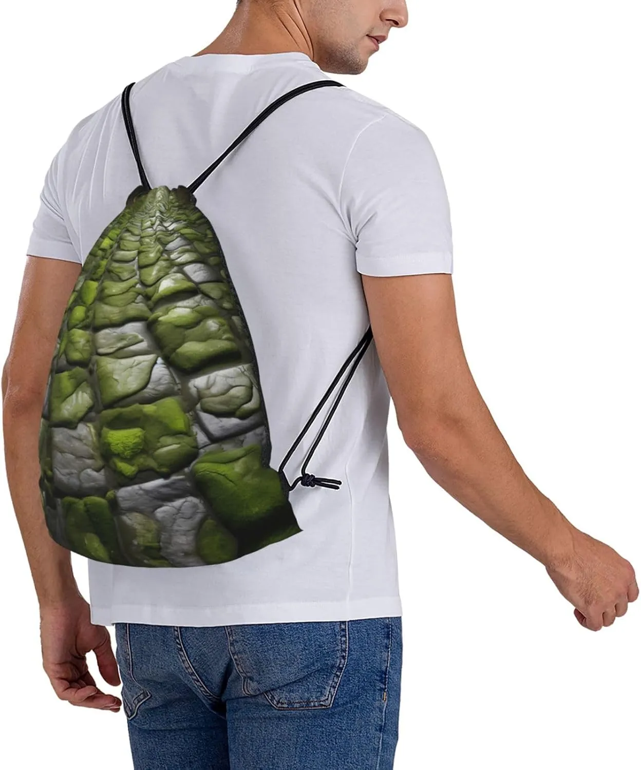 Moss Stone Pavement Print Sports Drawstring Backpack,Water Resistant Bag, Gym Backpack for Women Men