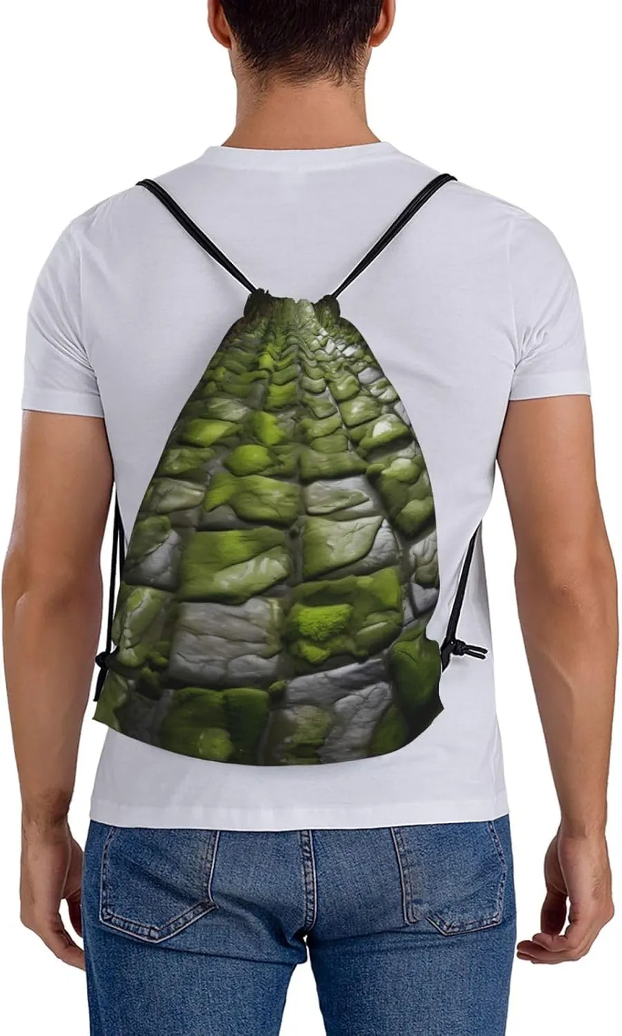 Moss Stone Pavement Print Sports Drawstring Backpack,Water Resistant Bag, Gym Backpack for Women Men