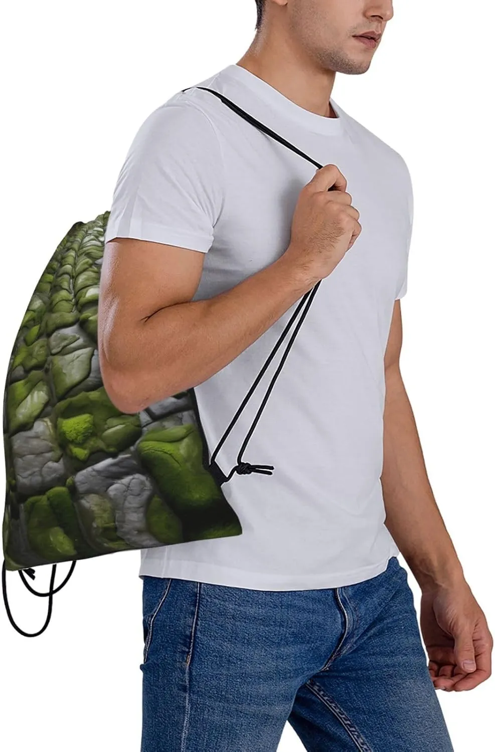 Moss Stone Pavement Print Sports Drawstring Backpack,Water Resistant Bag, Gym Backpack for Women Men