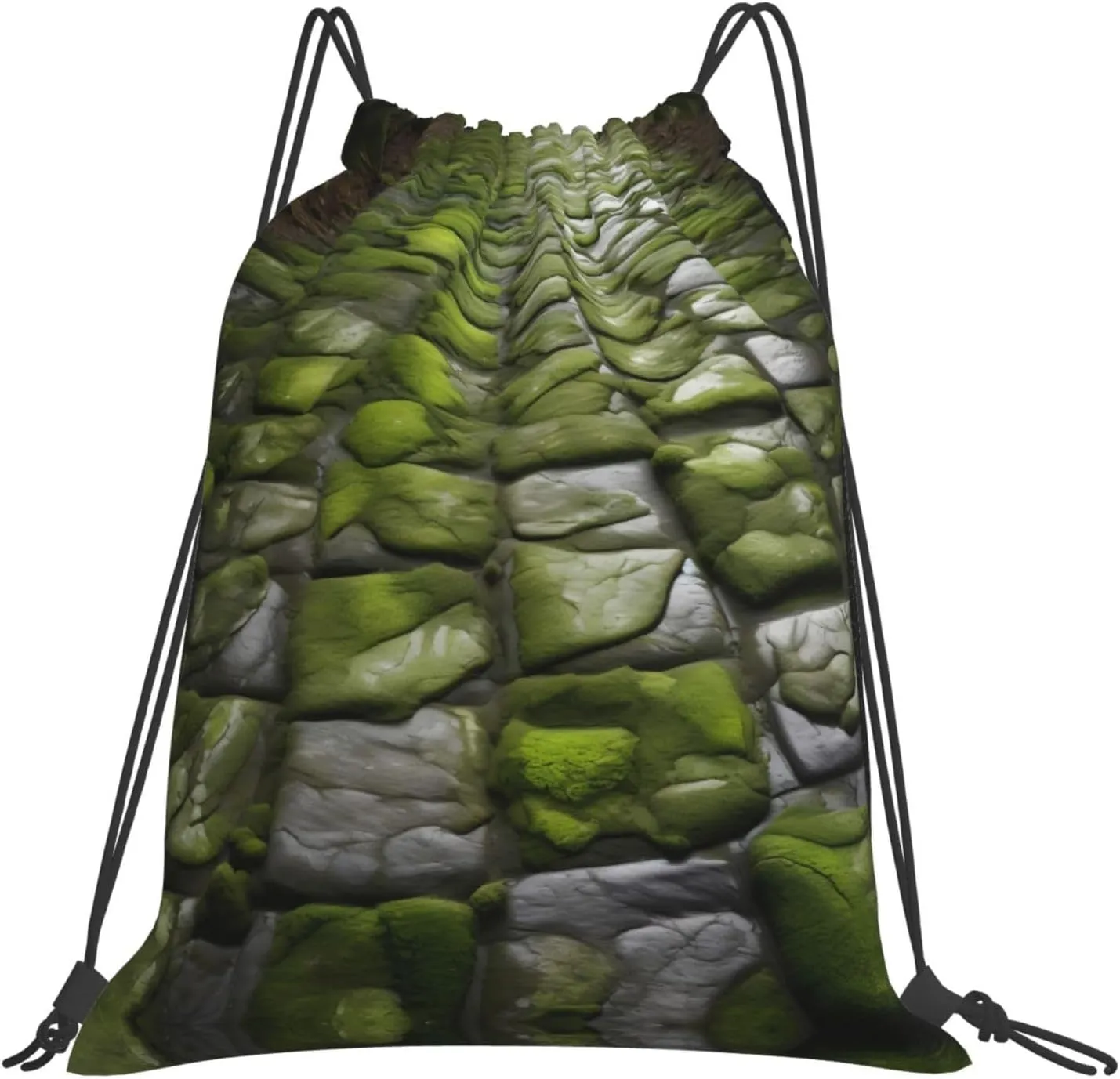 Moss Stone Pavement Print Sports Drawstring Backpack,Water Resistant Bag, Gym Backpack for Women Men