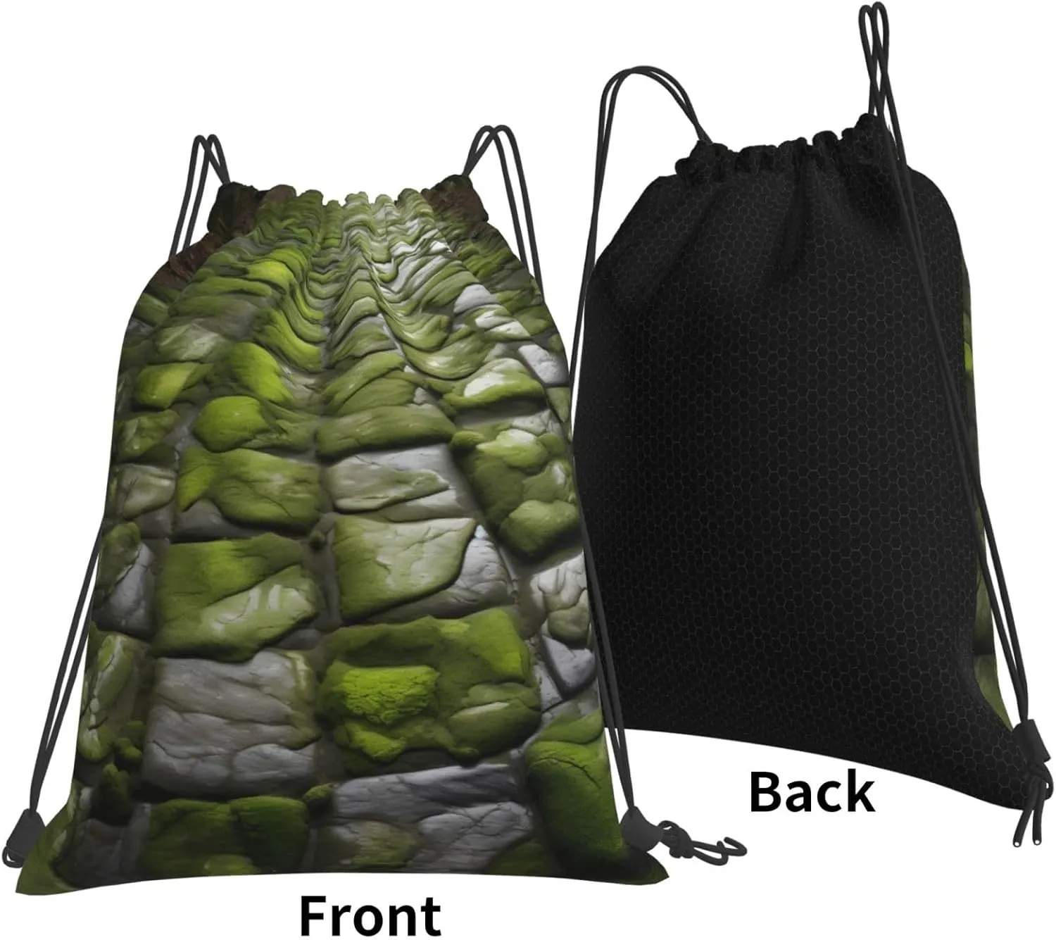 Moss Stone Pavement Print Sports Drawstring Backpack,Water Resistant Bag, Gym Backpack for Women Men