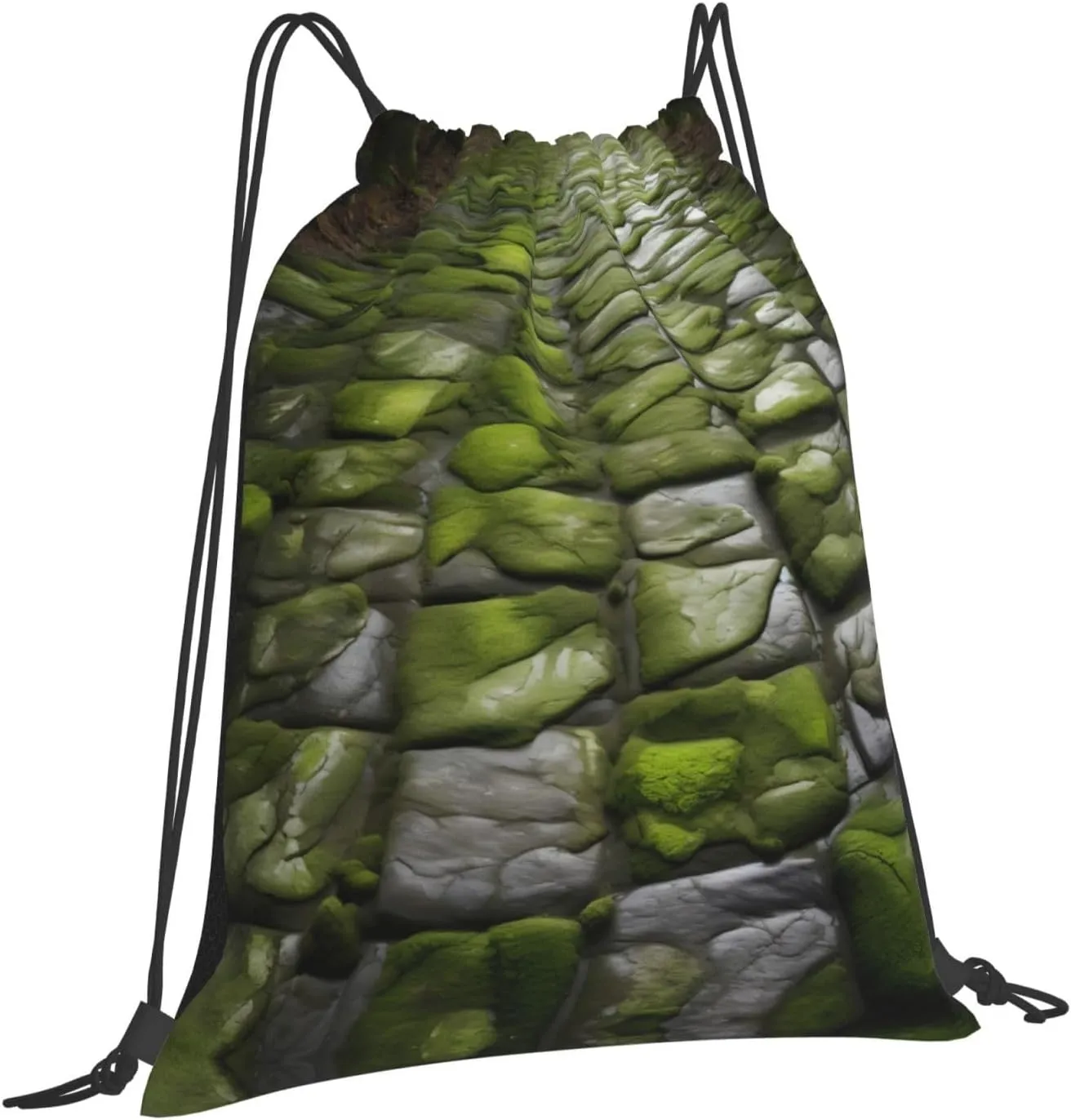 Moss Stone Pavement Print Sports Drawstring Backpack,Water Resistant Bag, Gym Backpack for Women Men