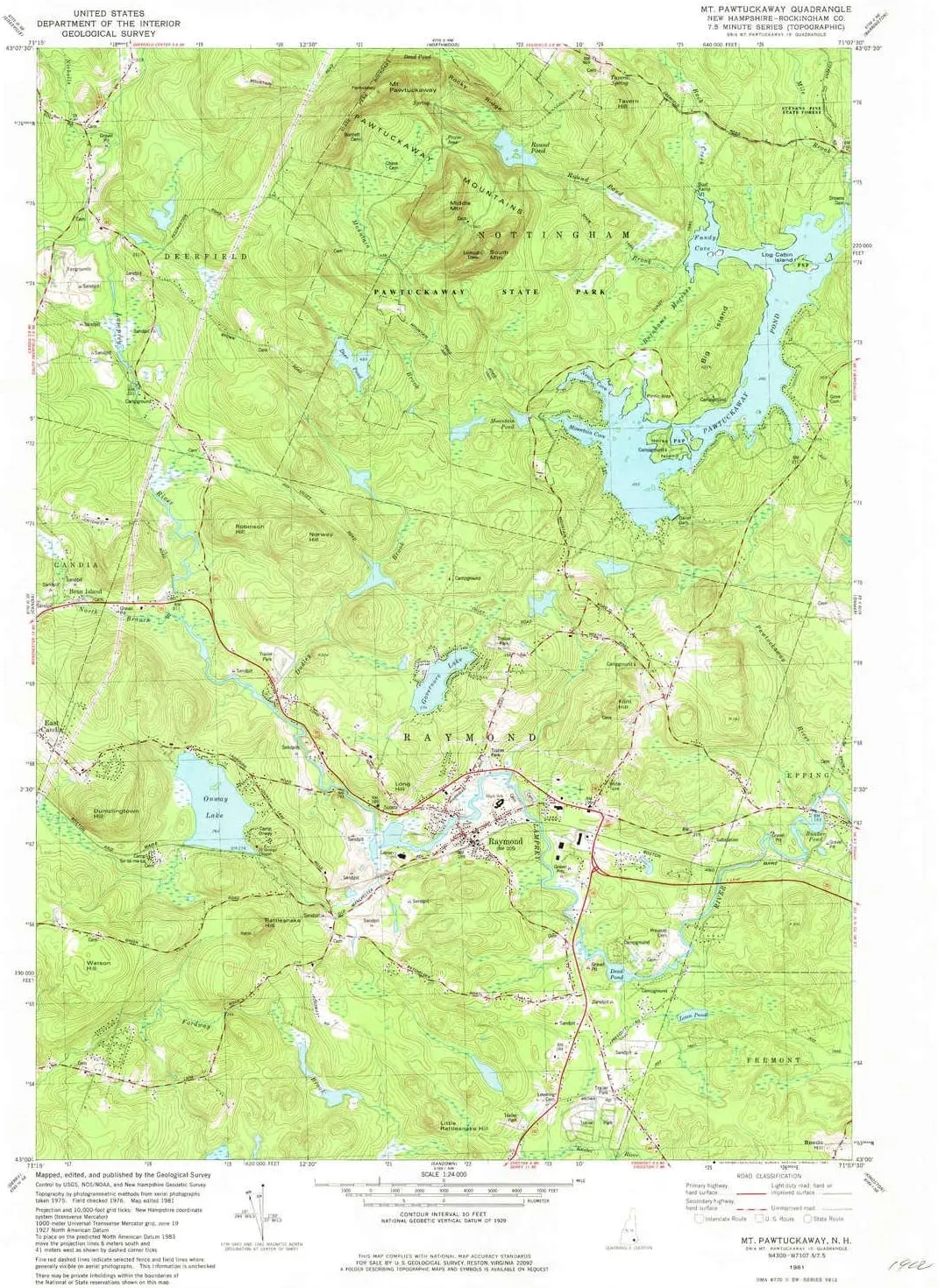 Mt Pawtuckaway NH topo map, 1:24000 Scale, 7.5 X 7.5 Minute, Historical, 1981, Updated 1981, 26.9 x 22 in