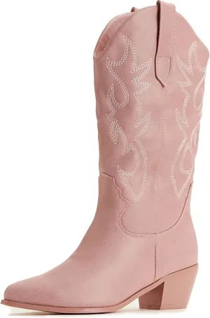 MUCCCUTE Cowboy Boots for Women Cowgirl Boots Wide Calf Pointed Toe Embroidered Fashion Western Chunky Pull On