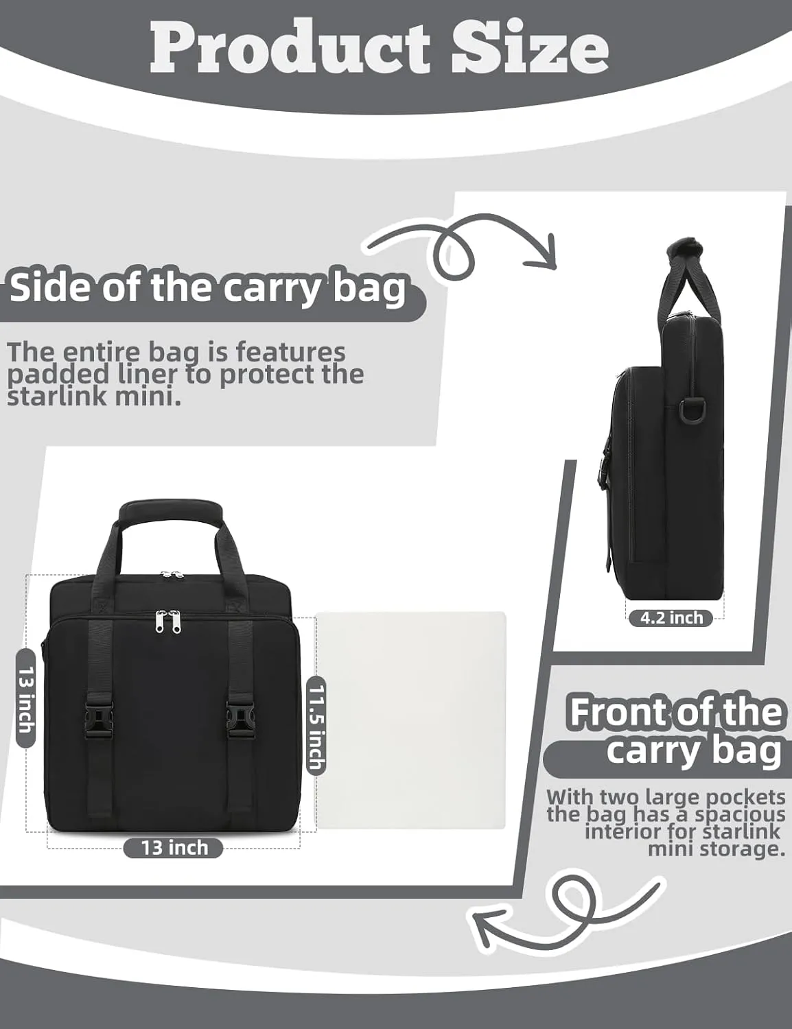 Muzale Starlink Mini Case Portable Star link Bag with Shoulder Straps Handle Travel Carry Bag with Cotton Liner for Accessories Black