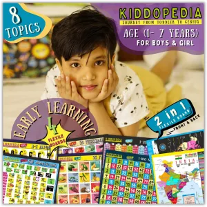 My First Early Learning Library 4 Flexile Boards (2in1) Total 8 Topics (Alphabets, Hindi Varnamala, Fruits, Vegetables, 1-20 Tables, Numbering, India Map, World Map) for Age 1-7 Year Kids