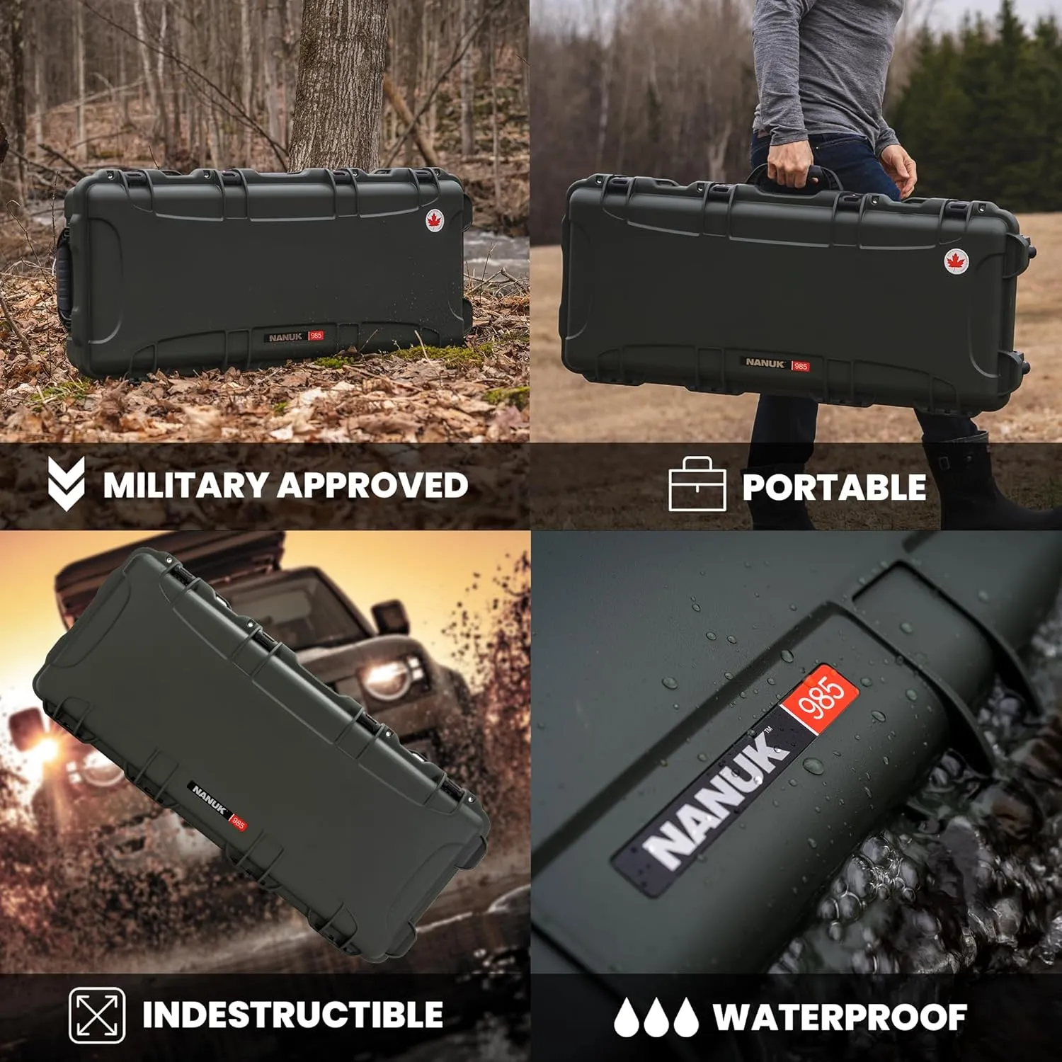NANUK 985/990 Hard Case 40” and 47" with Wheels & Custom Fit Foam Insert, IP67 Waterproof & Crushproof, Rugged Construction for Ultimate Protection, Made in North America