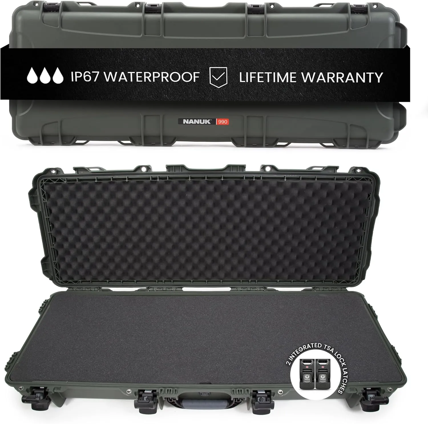 NANUK 990 Hard Case with Wheels for Multiple Gear, Durable, IP67 Waterproof Hard Firearm Case 44” x 14.5” x 6”