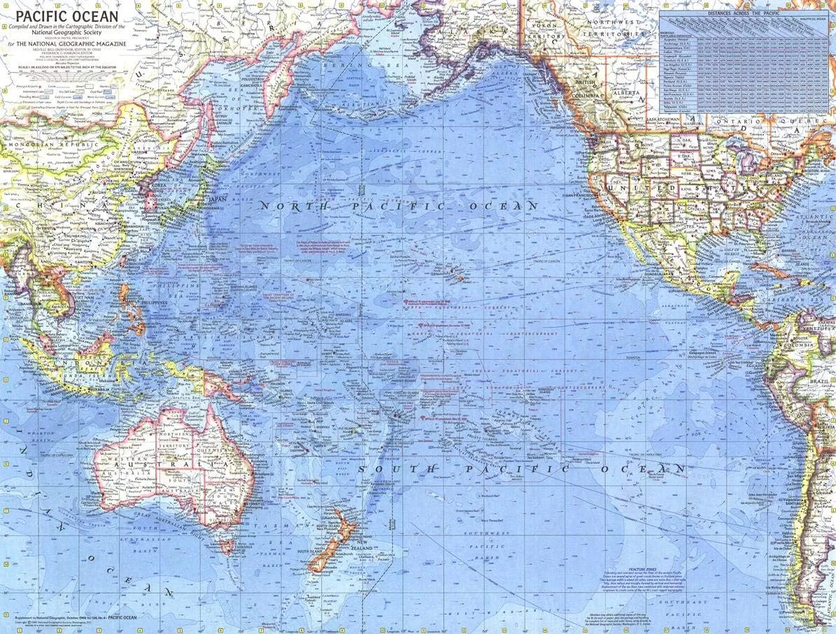 National Geographic: Pacific Ocean 1969 - Historic Wall Map Series - 25 x 19 inches - Art Quality Print