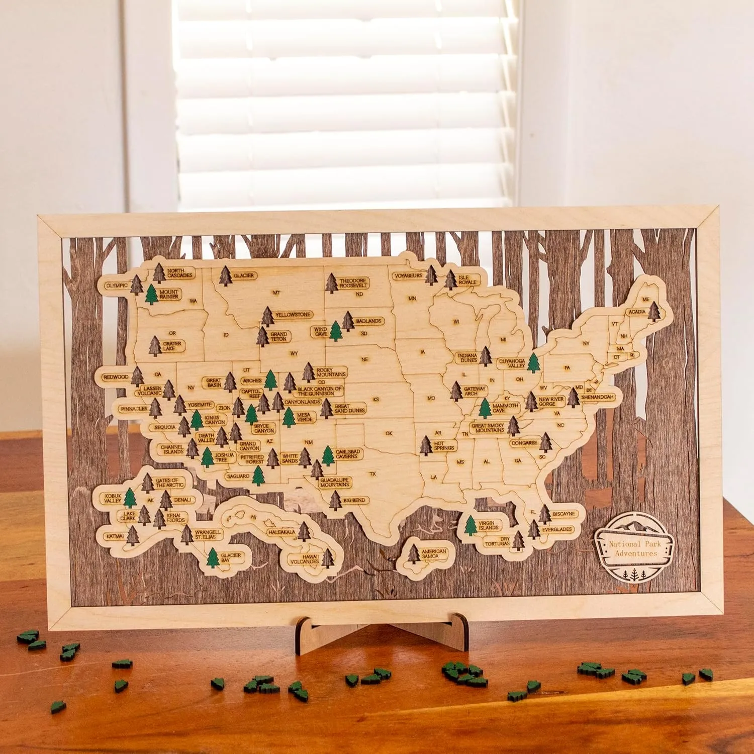 National Park Map (National Park Adventures - Tree Trunk Background)