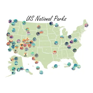 National Parks Map | National Park Checklist Map | National Park Sticker Map