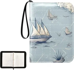 Nautical Map Card Binder 4-Pocket, 400 Pockets Trading Cards Holder Games Card Albums Storage Organizer Case for Football, Baseball Cards