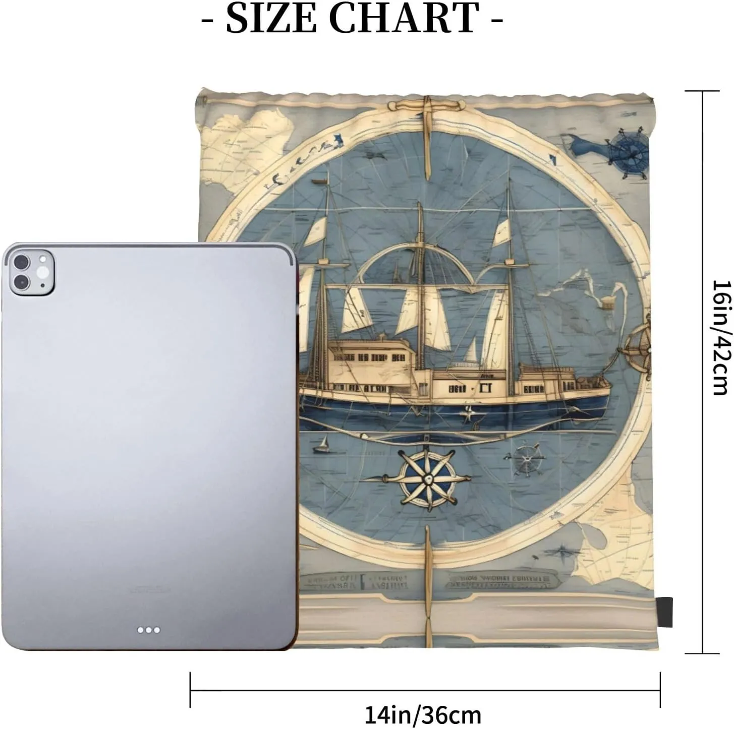 Nautical Sailboat Map Print Print Sports Drawstring Backpack,Water Resistant Bag, Gym Backpack for Women Men