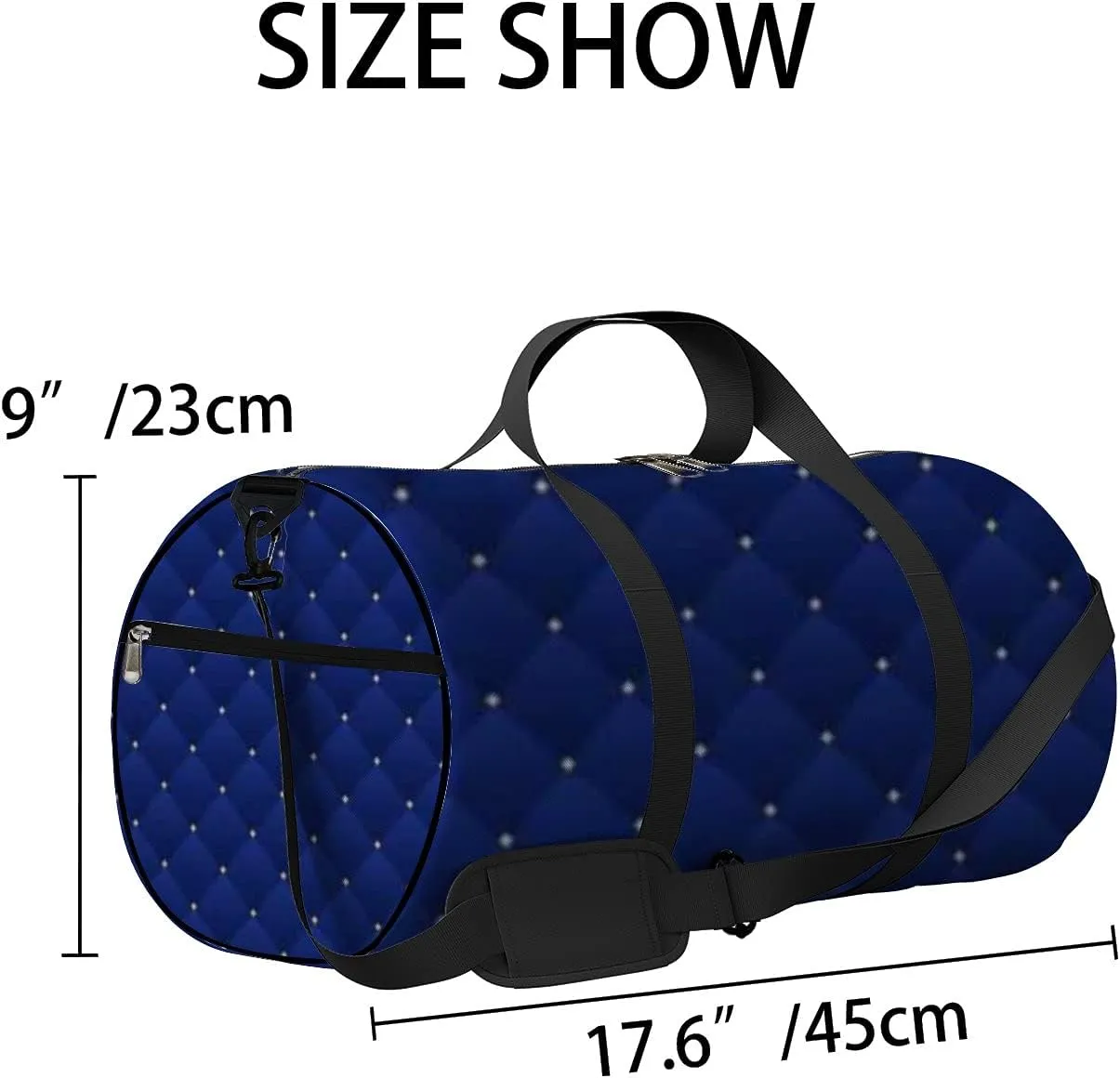 Navy Blue Pattern In Retro Style Sports Bag Tote Bag Waterproof Gym Bag with Shoulder Strap Zipper 2 Side Pockets for Men and Women, Travel and Storage Shoulder Bag.