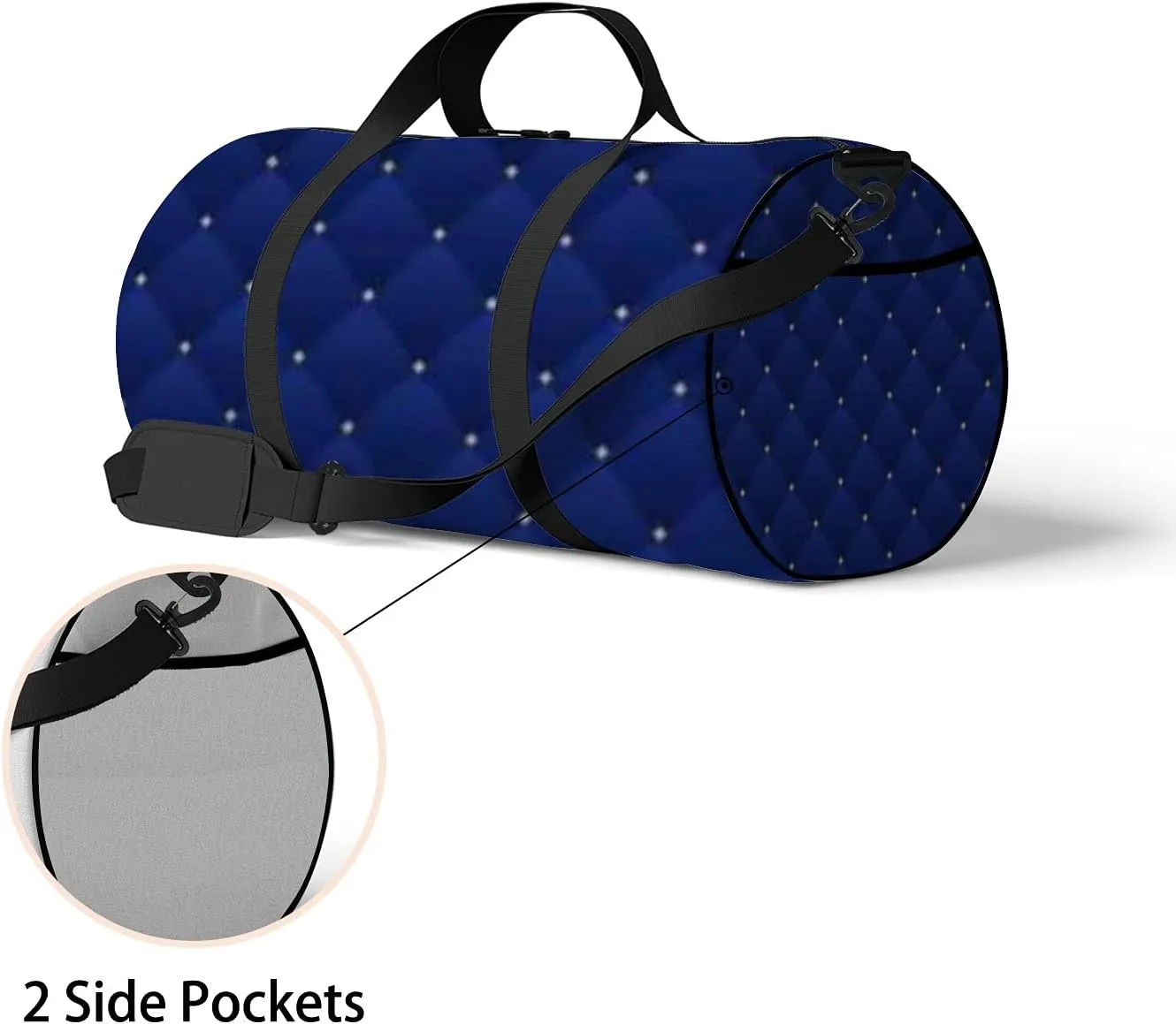 Navy Blue Pattern In Retro Style Sports Bag Tote Bag Waterproof Gym Bag with Shoulder Strap Zipper 2 Side Pockets for Men and Women, Travel and Storage Shoulder Bag.