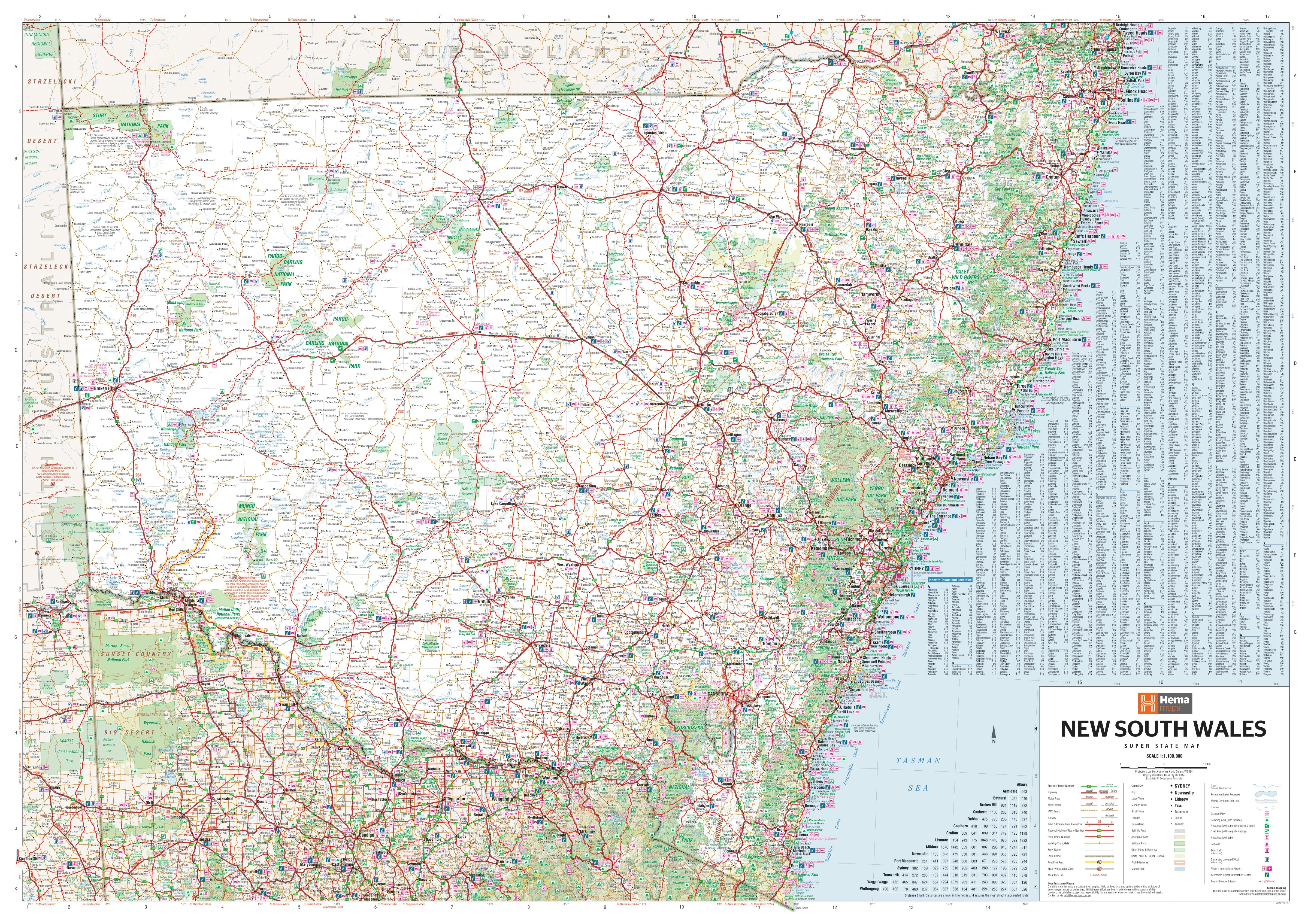 New South Wales Hema 1430 x 1000mm Supermap Laminated Wall Map with Free Map Dots