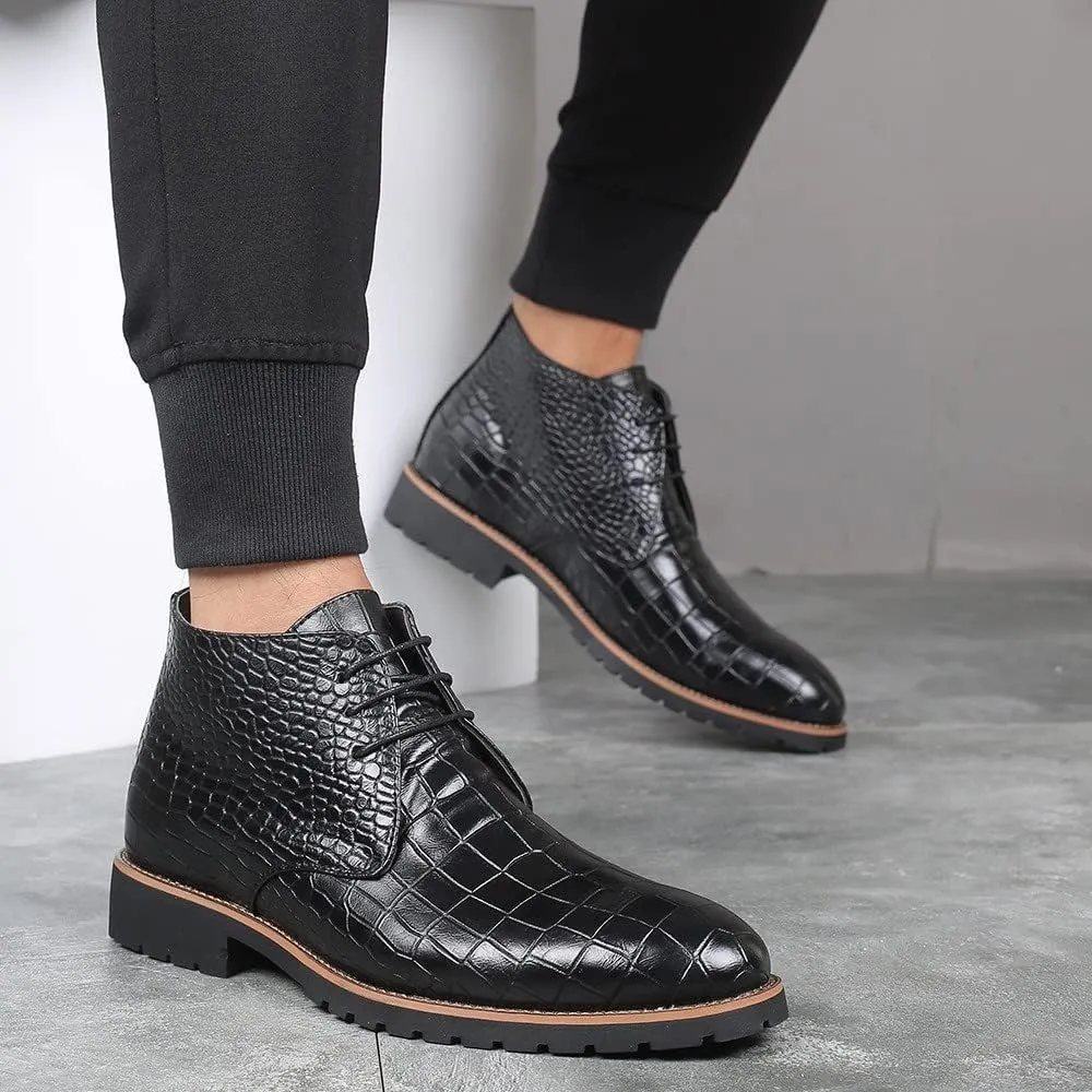 nichangyuyi Casual men's leather boots front lace up breathable mid heel boots men's shoes