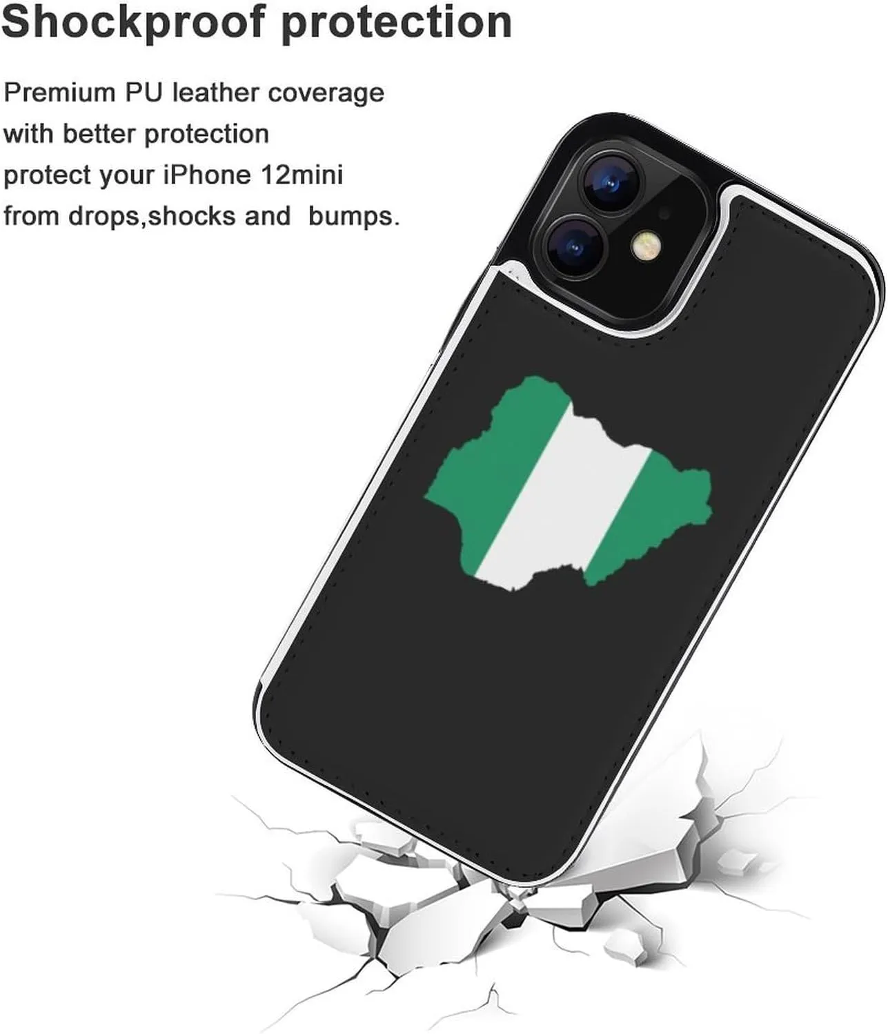 Nigeria Flag Map Flip Leather Case with Card Holder Kickstand Function Compatible for iPhone 12 Series