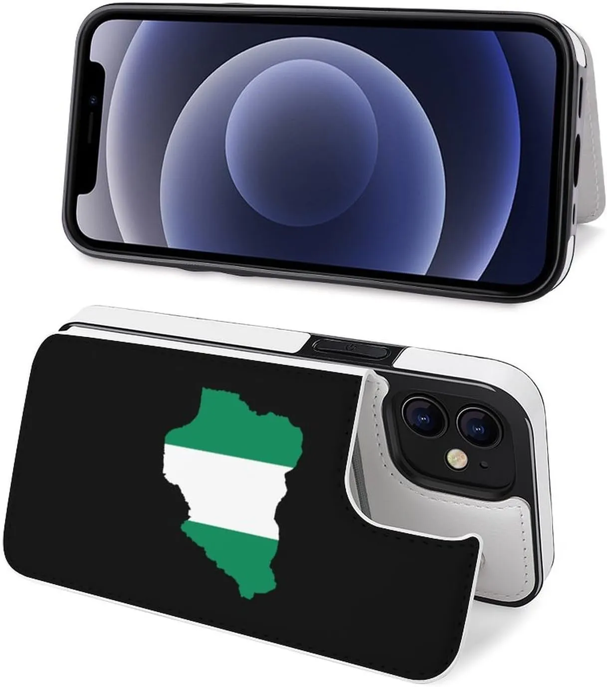 Nigeria Flag Map Flip Leather Case with Card Holder Kickstand Function Compatible for iPhone 12 Series