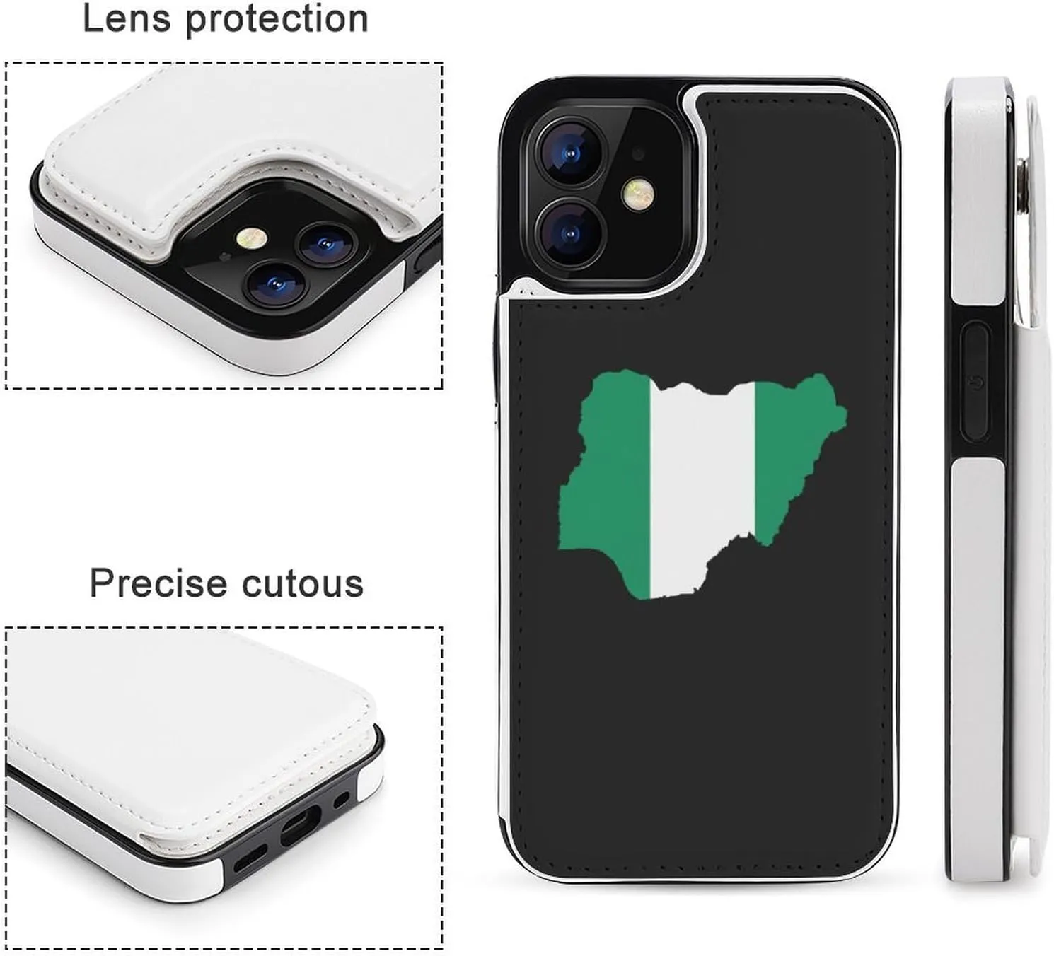Nigeria Flag Map Flip Leather Case with Card Holder Kickstand Function Compatible for iPhone 12 Series