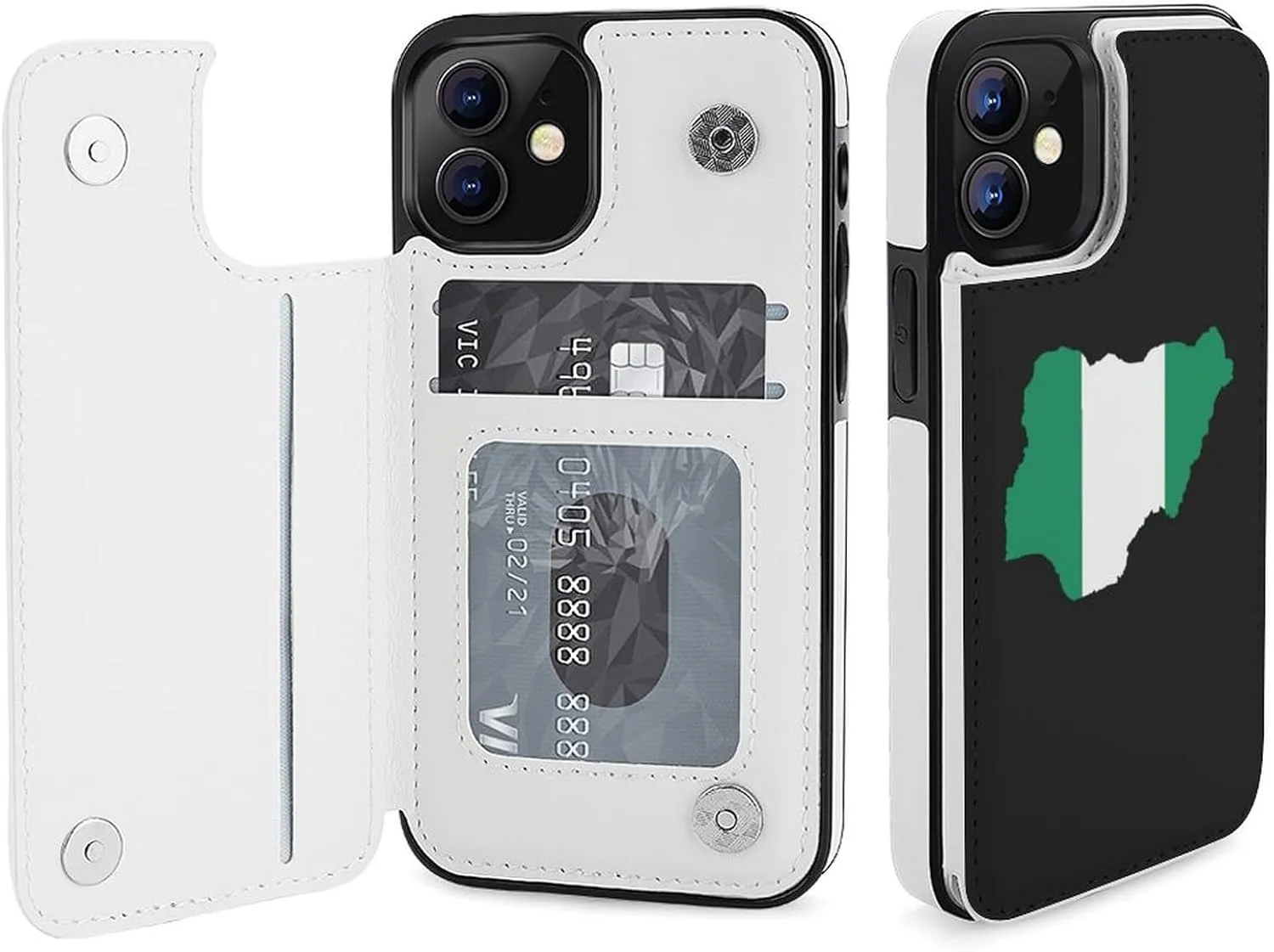 Nigeria Flag Map Flip Leather Case with Card Holder Kickstand Function Compatible for iPhone 12 Series