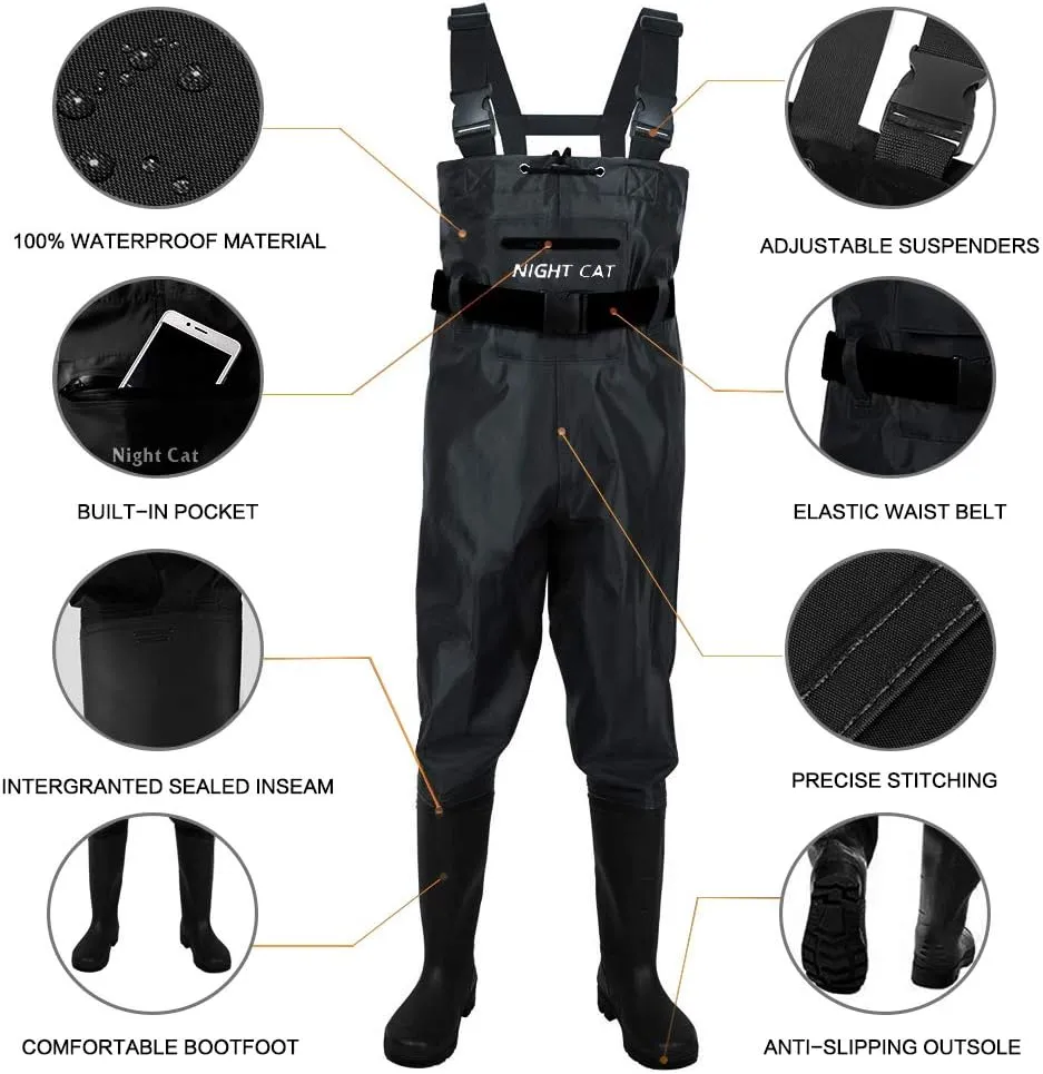 Night Cat Fishing Waders for Men Women Waterproof Hunting Chest Wader with Bootfoot Belt Breathable Lightweight Size 6 to 14