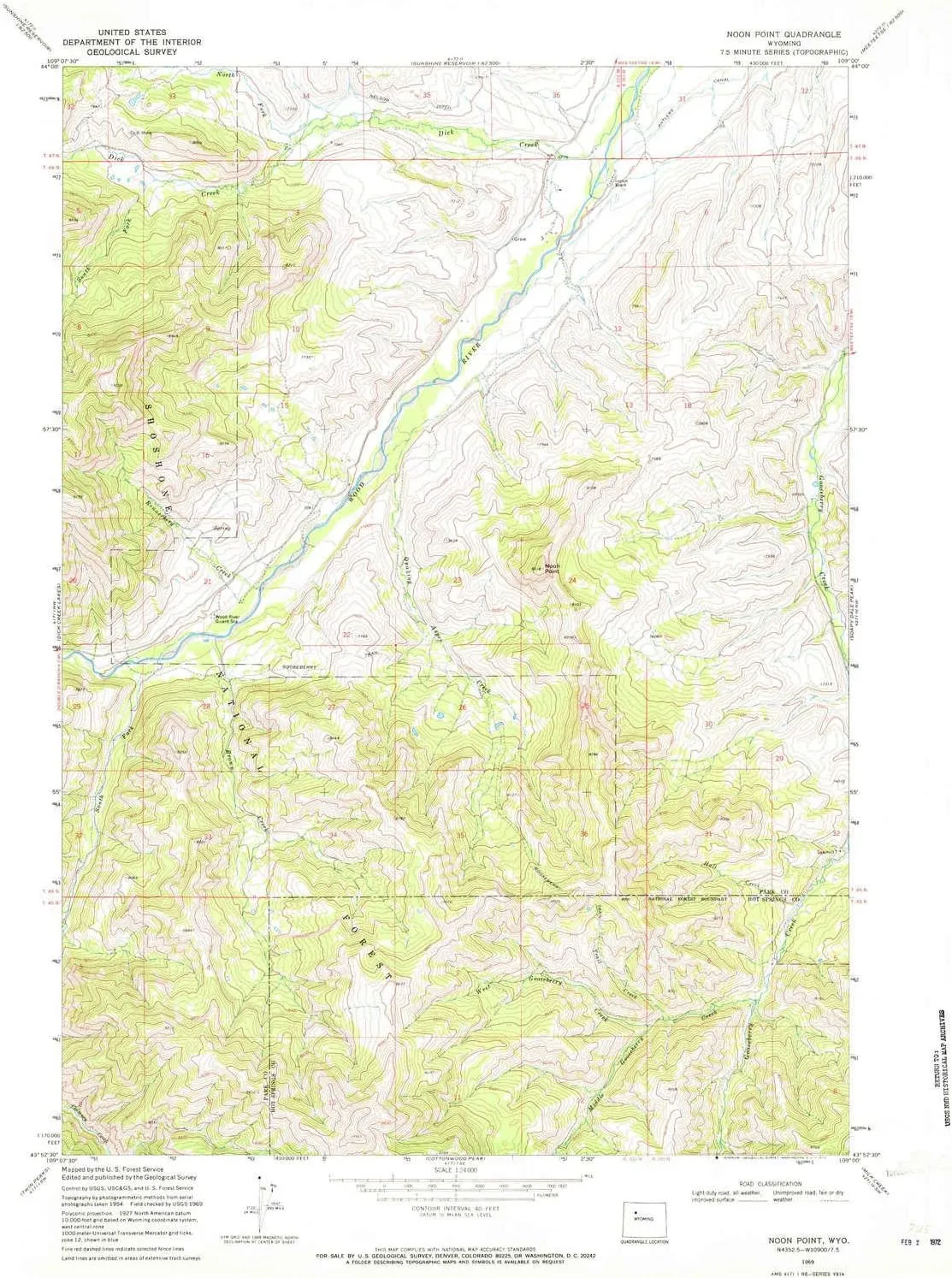 Noon Point WY topo map, 1:24000 Scale, 7.5 X 7.5 Minute, Historical, 1969, Updated 1972, 26.9 x 21.4 in
