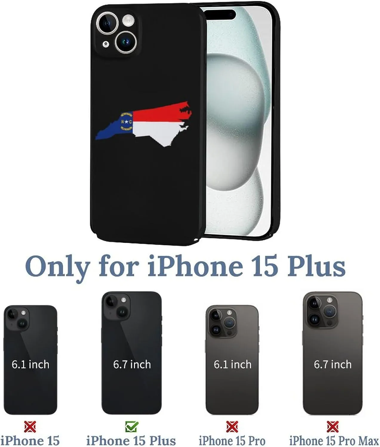 North Carolina State Flag Map Shockproof Scratch PC Phone Cover Compatible with iPhone 15 Plus Pro Pro Max Slim Case