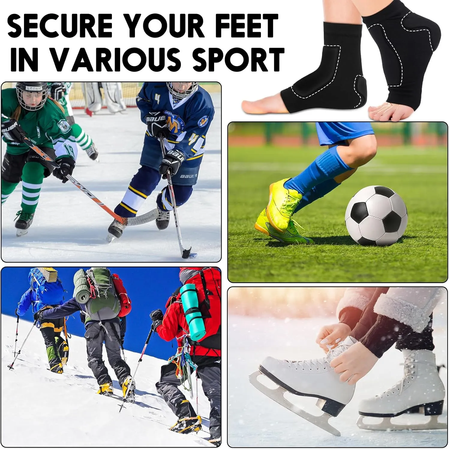 Nuanchu 2 Pairs Padded Skate Socks Ice Skating Protection Socks Lace Bite Gel Pads Ankle Malleolar Sleeves Protection Guards for Front Foot Shin Achilles Tendon Heel