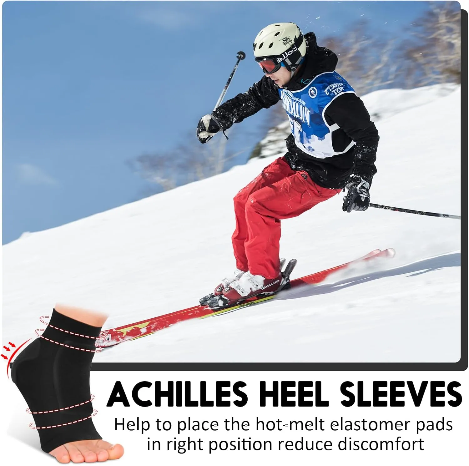 Nuanchu 2 Pairs Padded Skate Socks Ice Skating Protection Socks Lace Bite Gel Pads Ankle Malleolar Sleeves Protection Guards for Front Foot Shin Achilles Tendon Heel