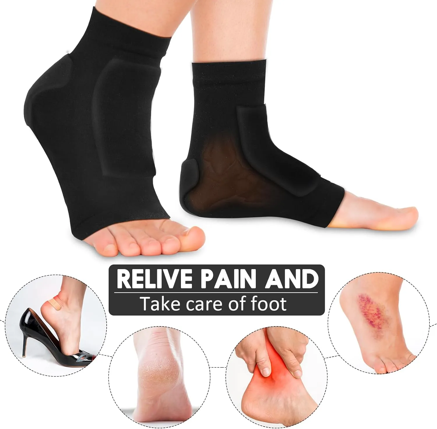 Nuanchu 2 Pairs Padded Skate Socks Ice Skating Protection Socks Lace Bite Gel Pads Ankle Malleolar Sleeves Protection Guards for Front Foot Shin Achilles Tendon Heel