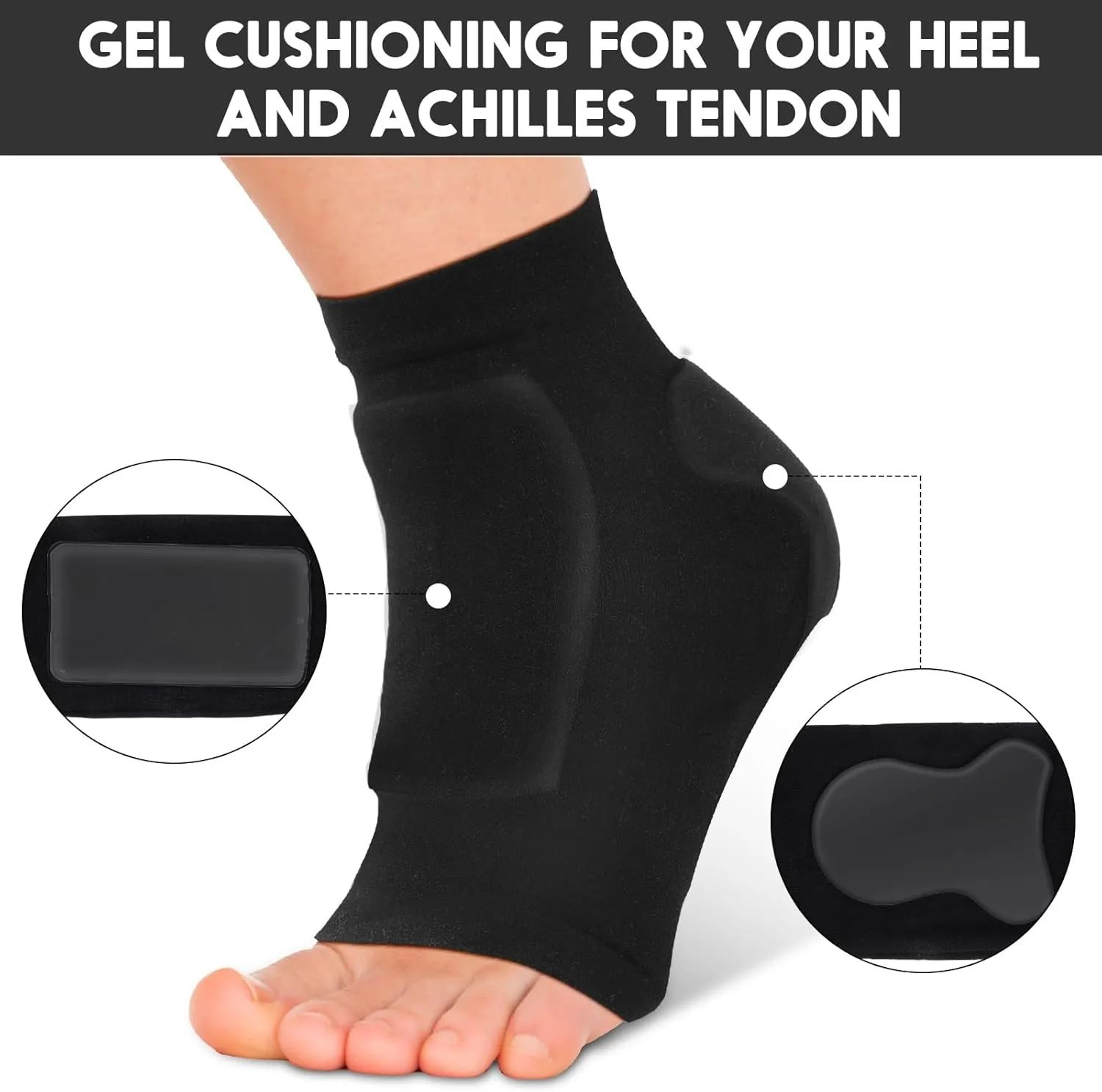 Nuanchu 2 Pairs Padded Skate Socks Ice Skating Protection Socks Lace Bite Gel Pads Ankle Malleolar Sleeves Protection Guards for Front Foot Shin Achilles Tendon Heel