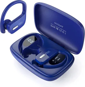 occiam Wireless Earbuds Bluetooth Headphones 48H Play Back Earphones in Ear Waterproof with Microphone LED Display for Sports Running Workout Blue