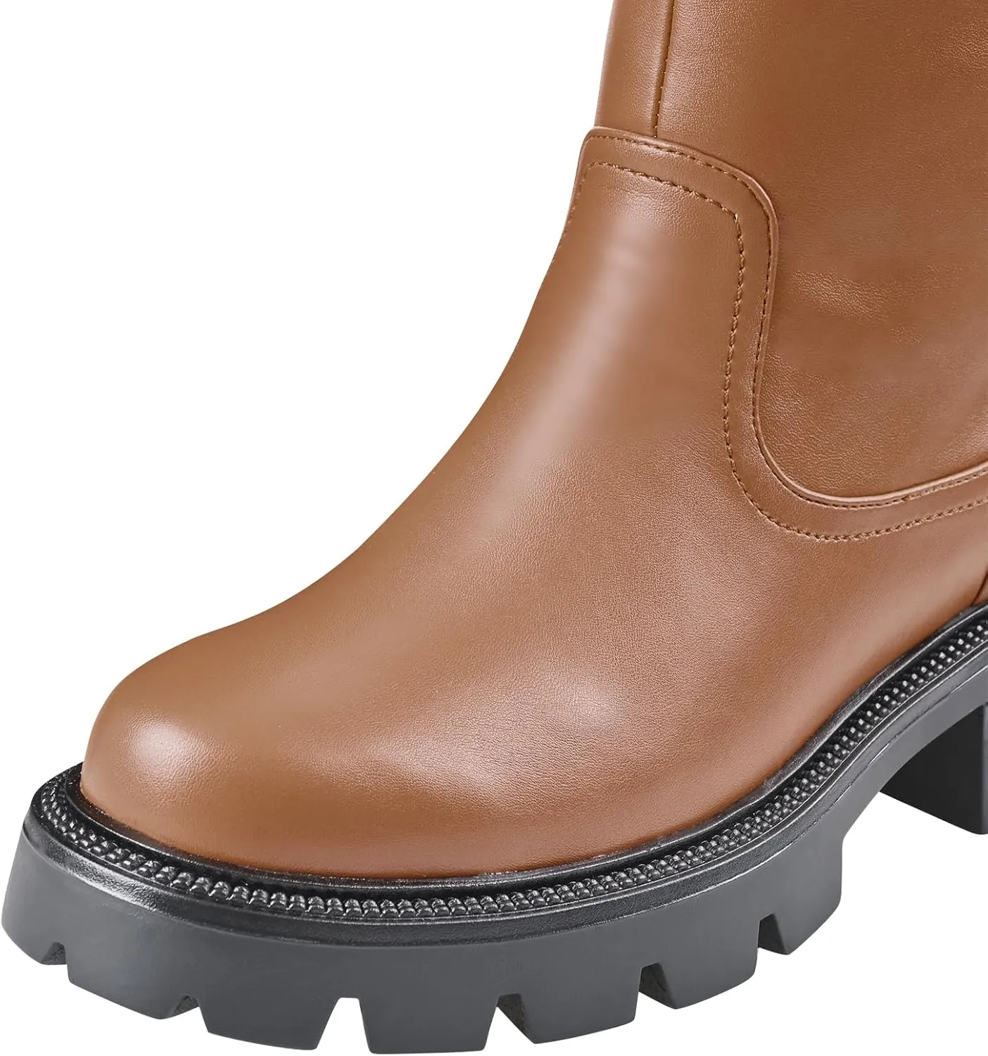 Oh Mispares Lug Sole Mid-calf High Boots for Women Extra Wide Calf Chunky Round Toe Knee High Chic Riding Boots Zipper Adjustable Calf Fashion Boots 2 Inches