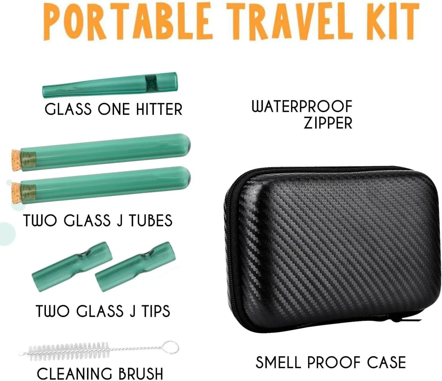 On The go Travel Case Accessory - Water Resistant Case - Glass Accessories with Included Tubes, Tips, and More (Green)