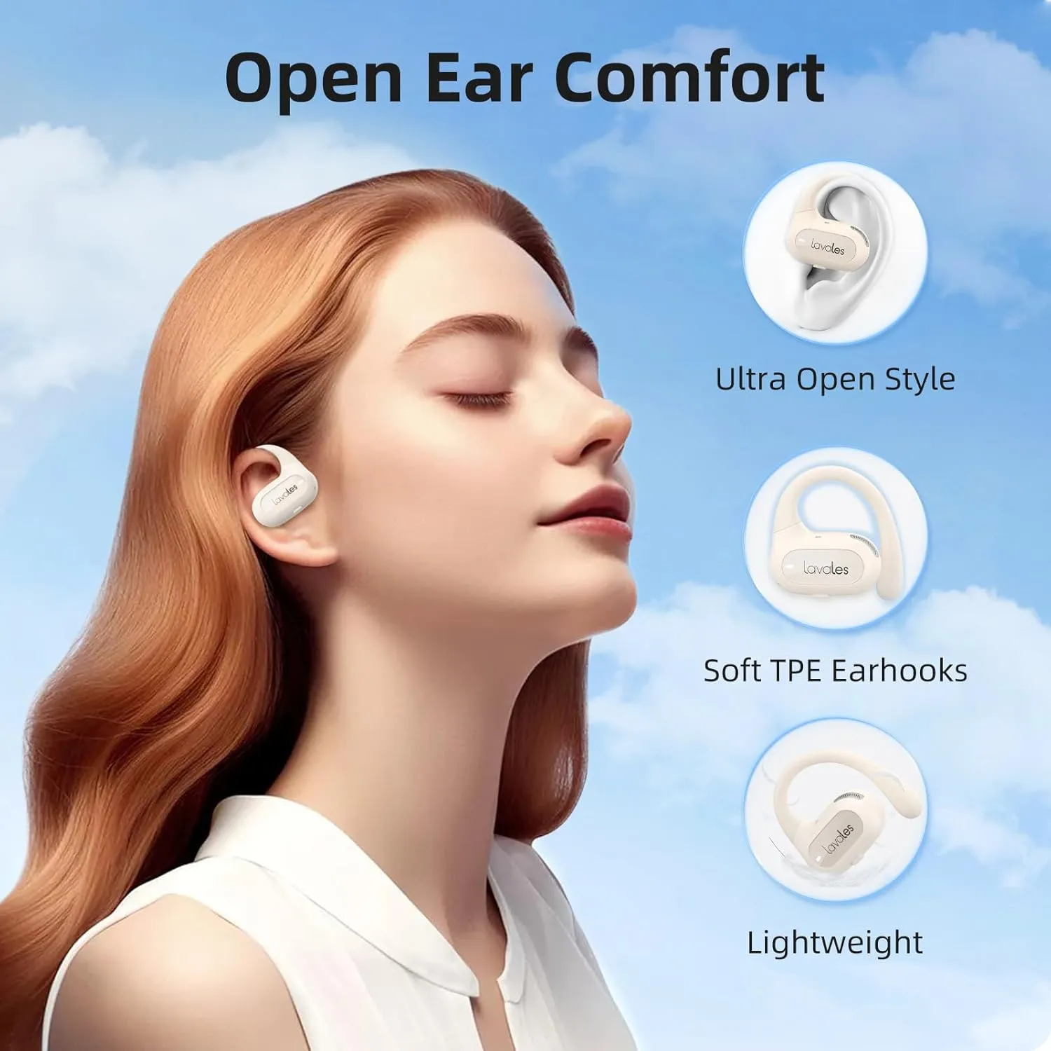 Open Ear Headphones - Bluetooth 5.4 Wireless Earbuds Built-in Mic with Earhooks - 47H Playtime, IPX5 - Fast Charging Sport Air Conduction Earbuds for Running,Walking,Workouts -White